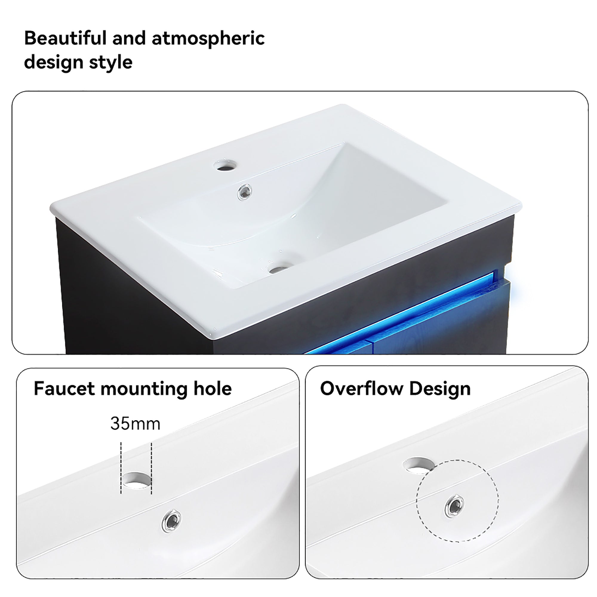 24/30 Inches Plywood Freestanding Bathroom Vanity Set with Integrated Ceramic Sink
