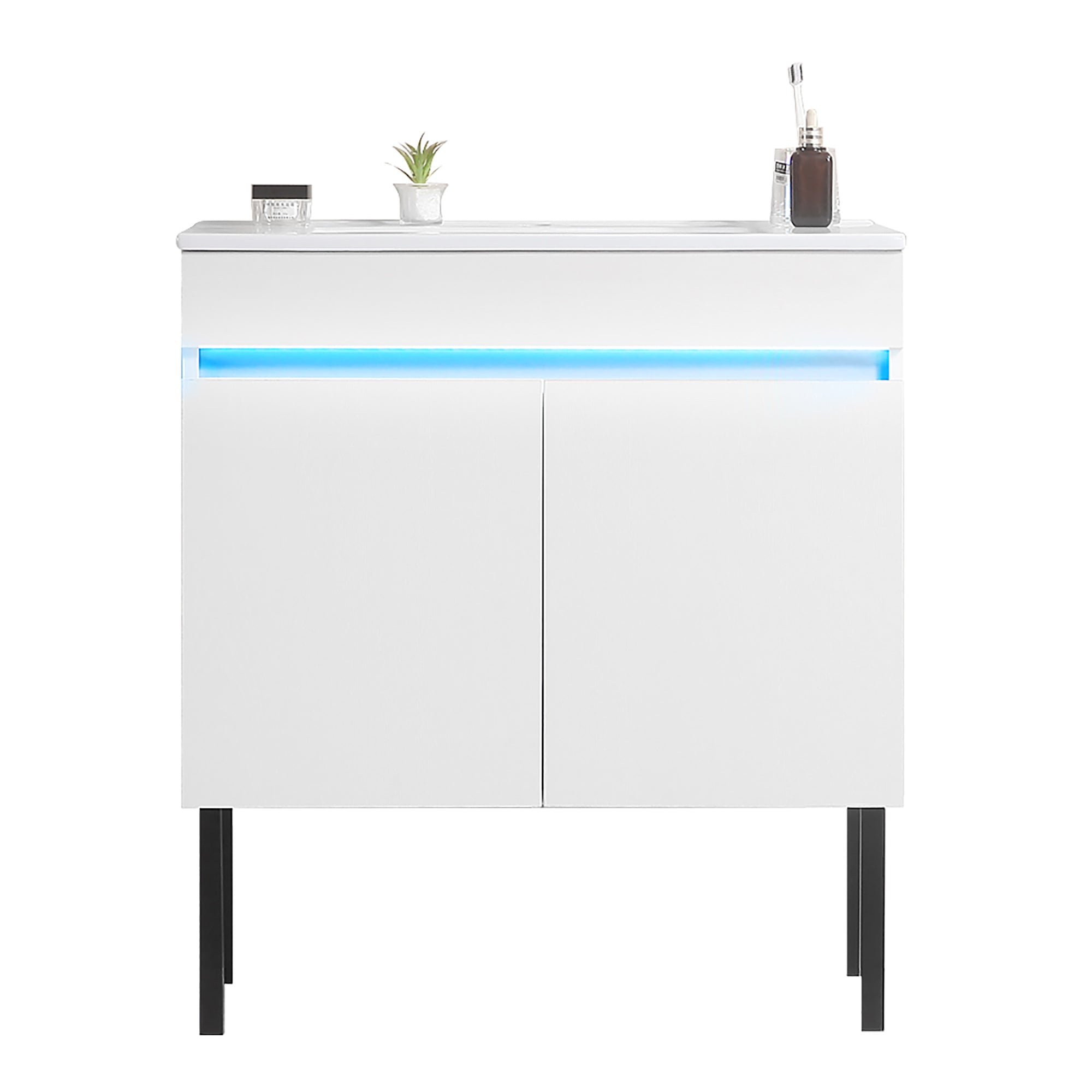 24/30 Inches Plywood Freestanding Bathroom Vanity Set with Integrated Ceramic Sink