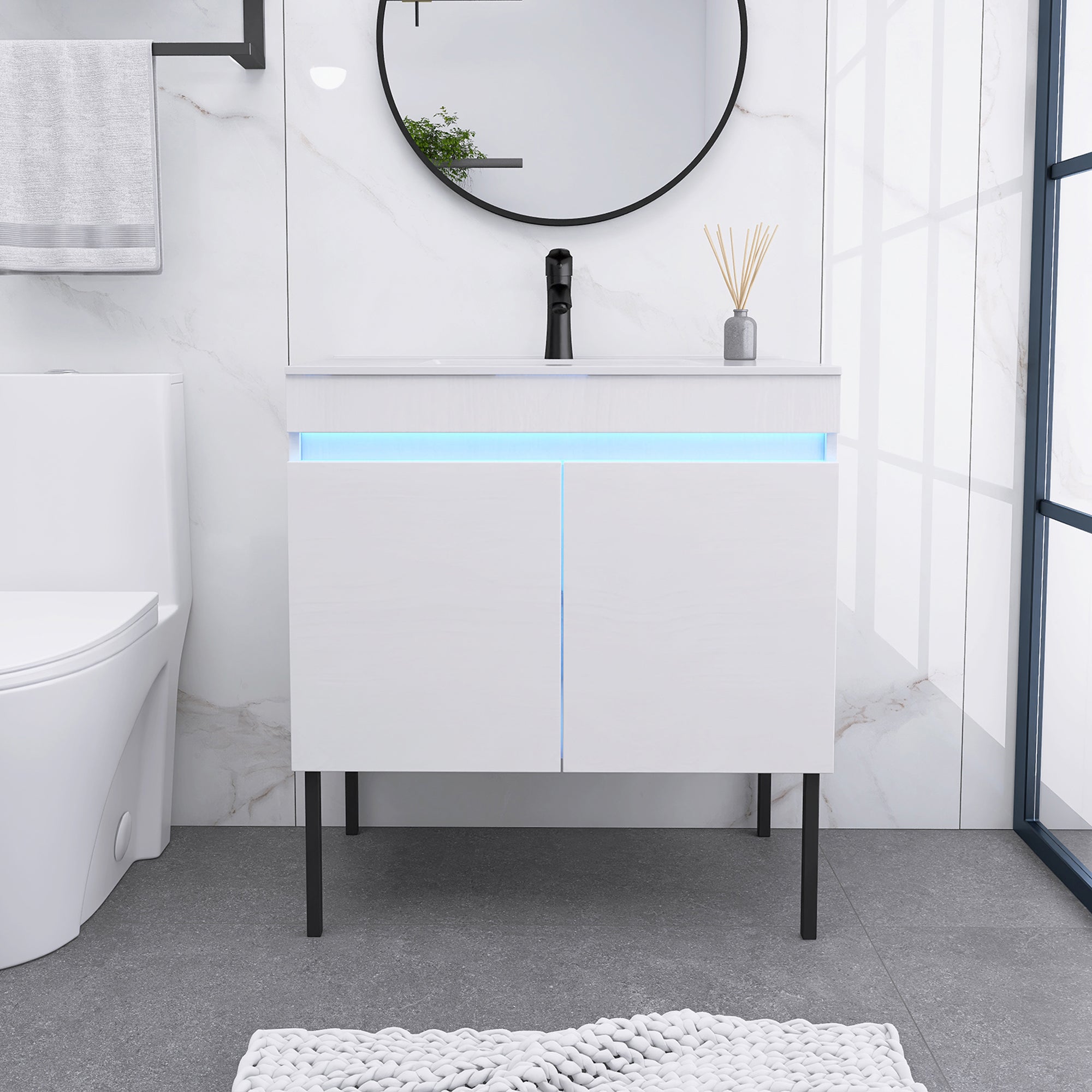 24/30 Inches Plywood Freestanding Bathroom Vanity Set with Integrated Ceramic Sink