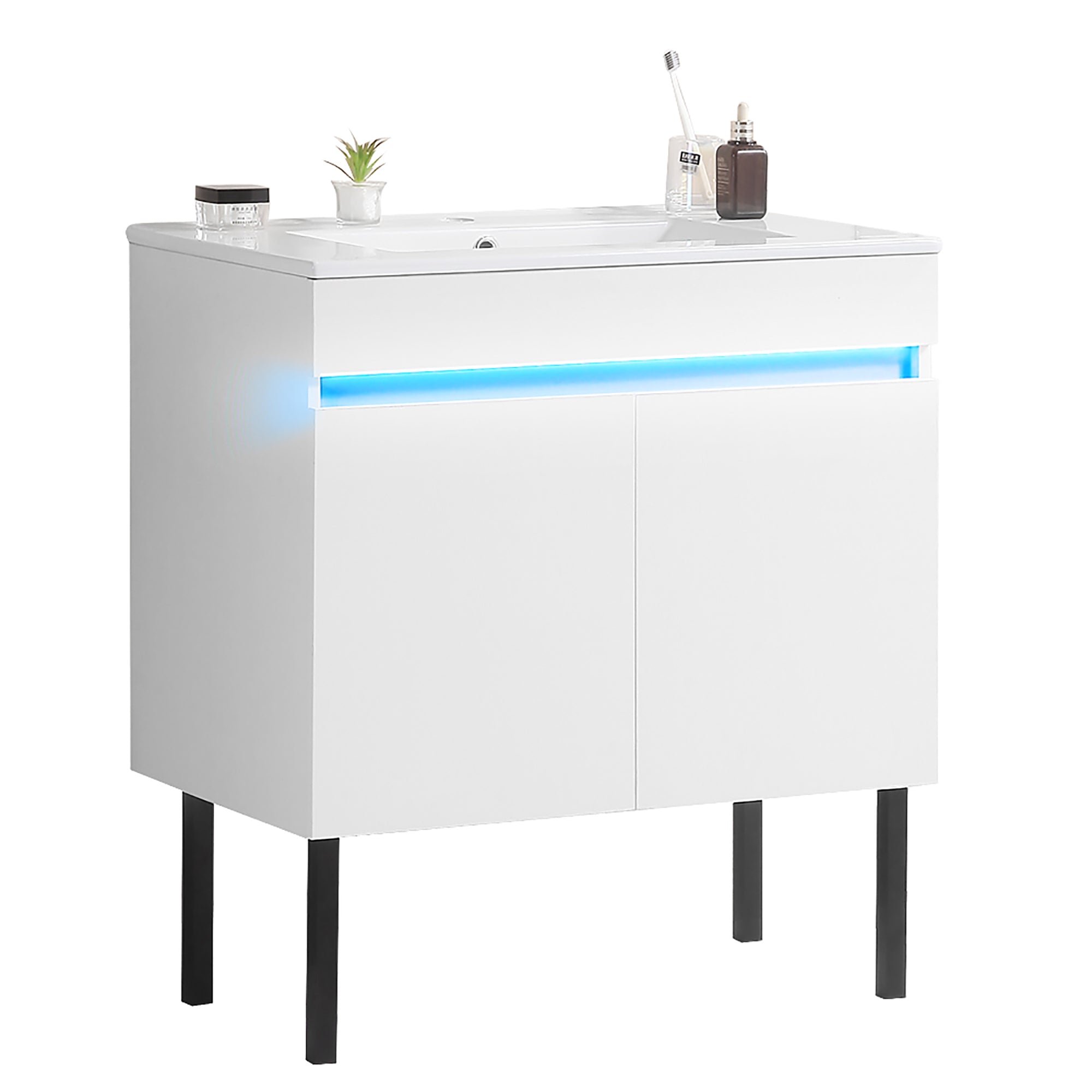 24/30 Inches Plywood Freestanding Bathroom Vanity Set with Integrated Ceramic Sink