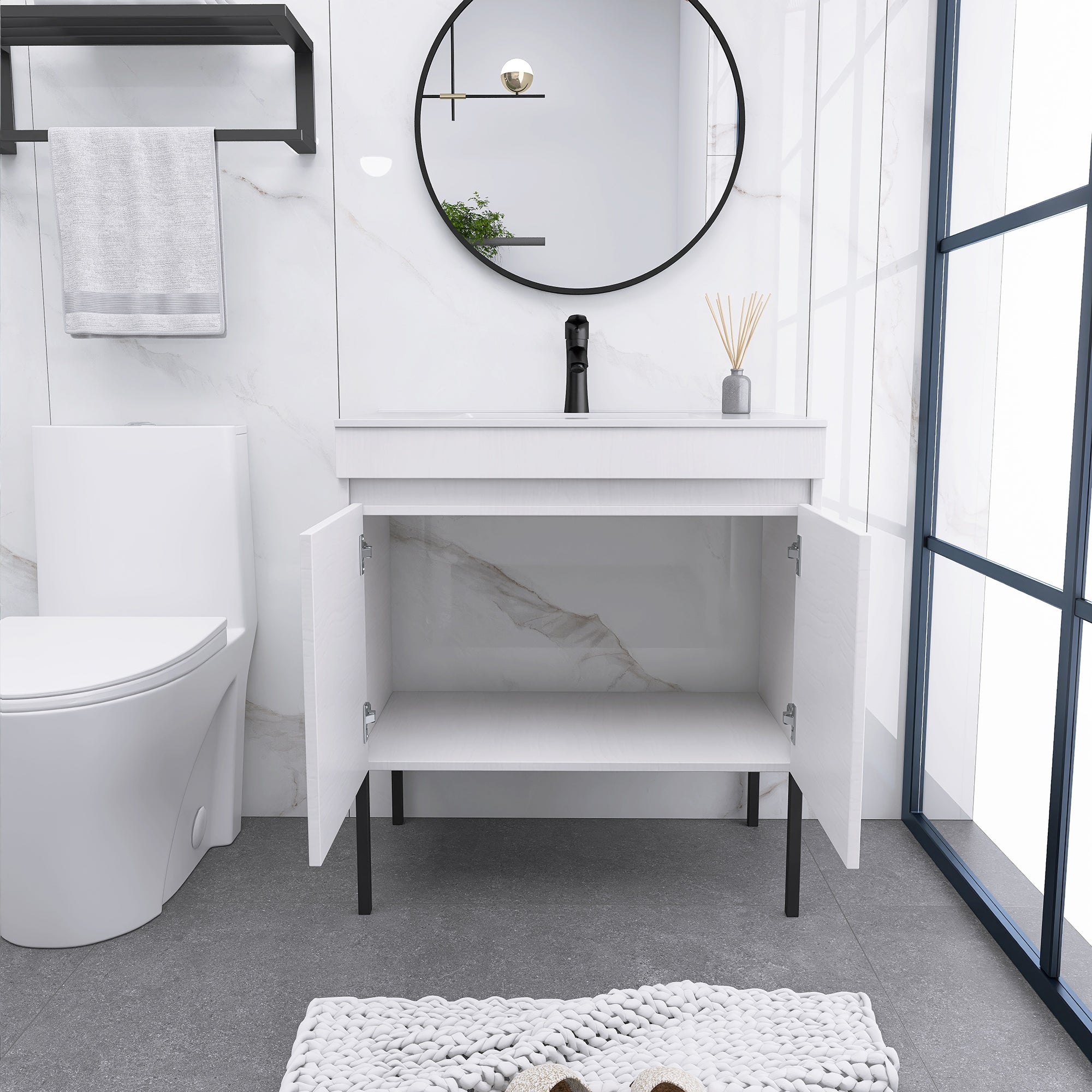 24/30 Inches Plywood Freestanding Bathroom Vanity Set with Integrated Ceramic Sink