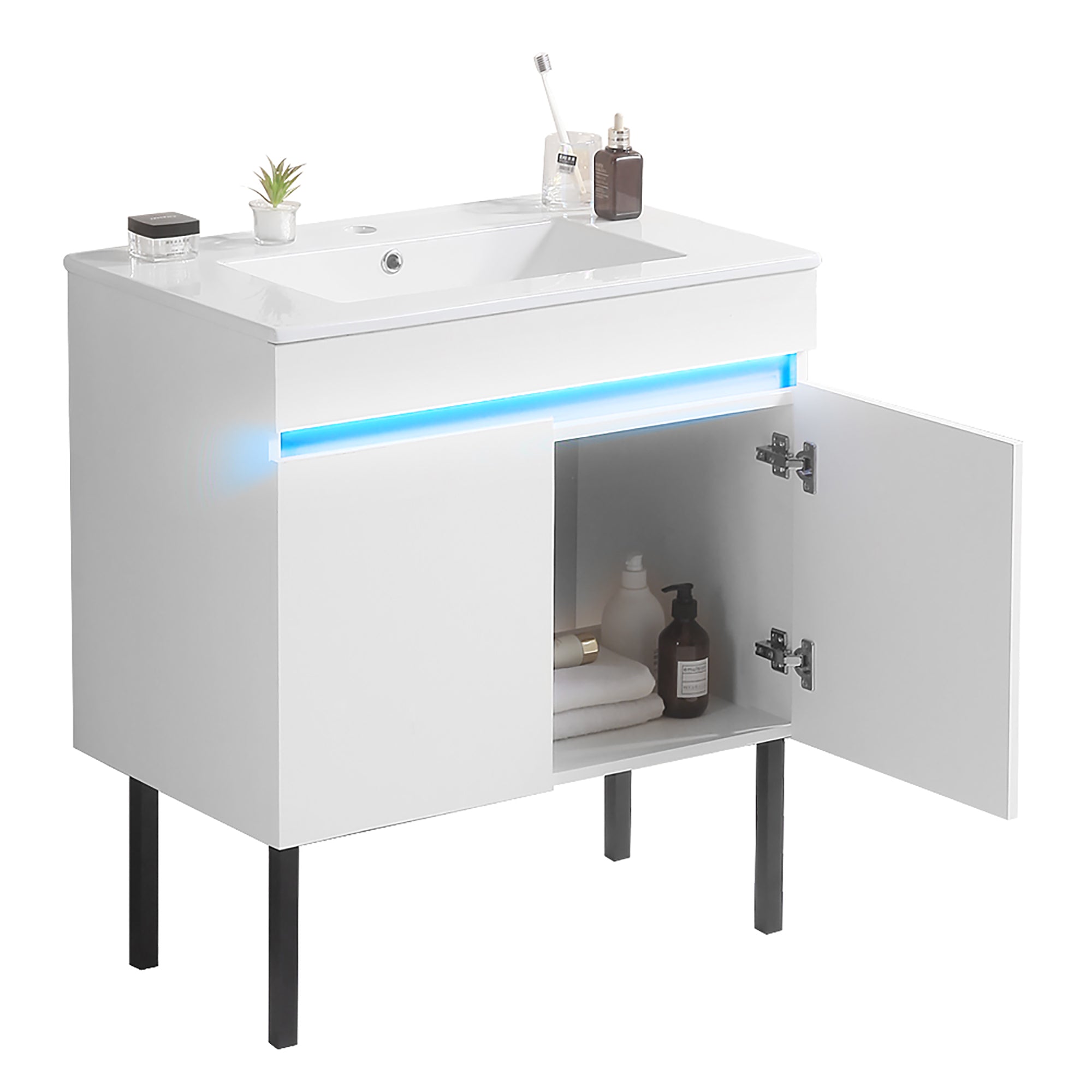 24/30 Inches Plywood Freestanding Bathroom Vanity Set with Integrated Ceramic Sink