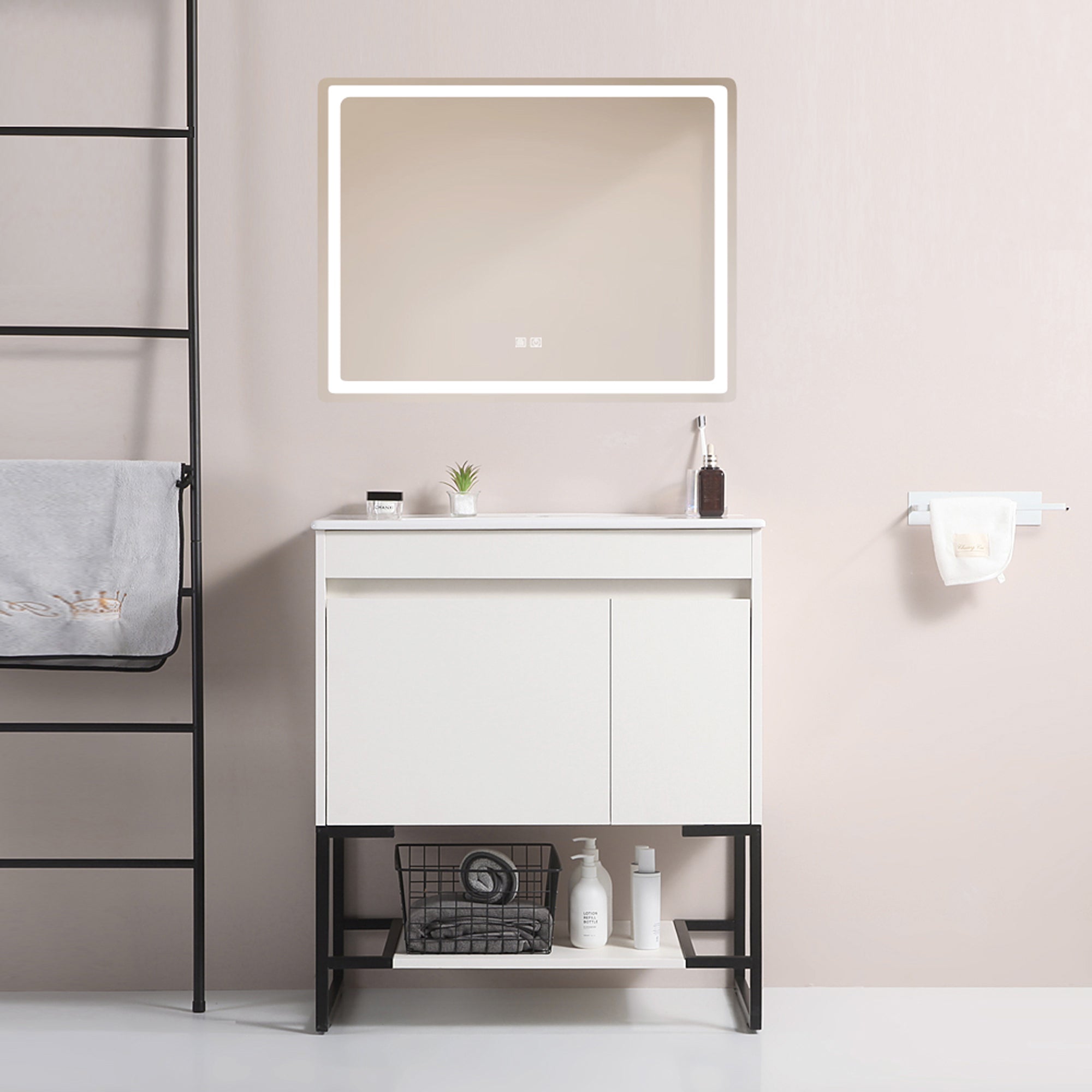 30/48 Inches Plywood Freestanding Bathroom Vanity Set with Integrated Ceramic Sink