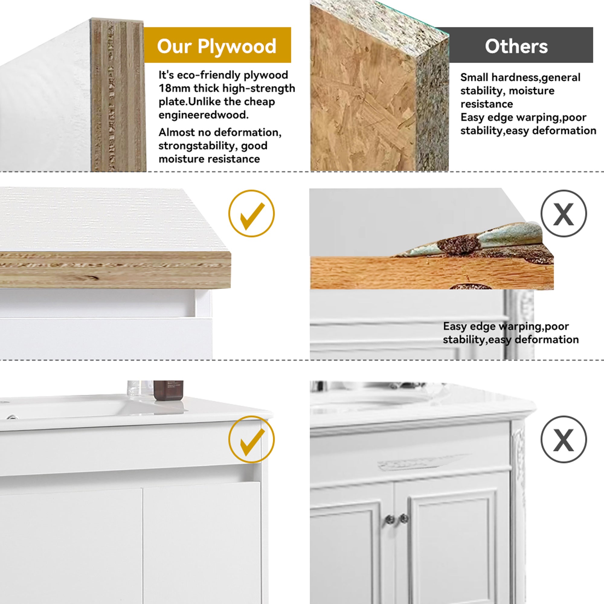 30/48 Inches Plywood Freestanding Bathroom Vanity Set with Integrated Ceramic Sink