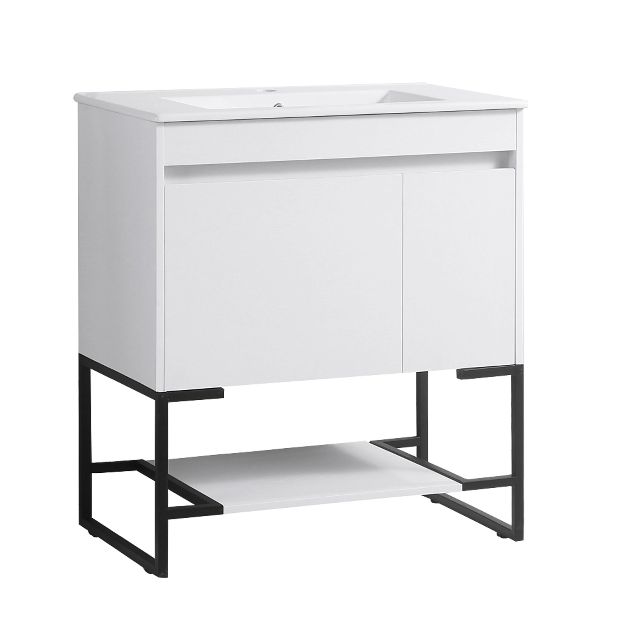 30/48 Inches Plywood Freestanding Bathroom Vanity Set with Integrated Ceramic Sink