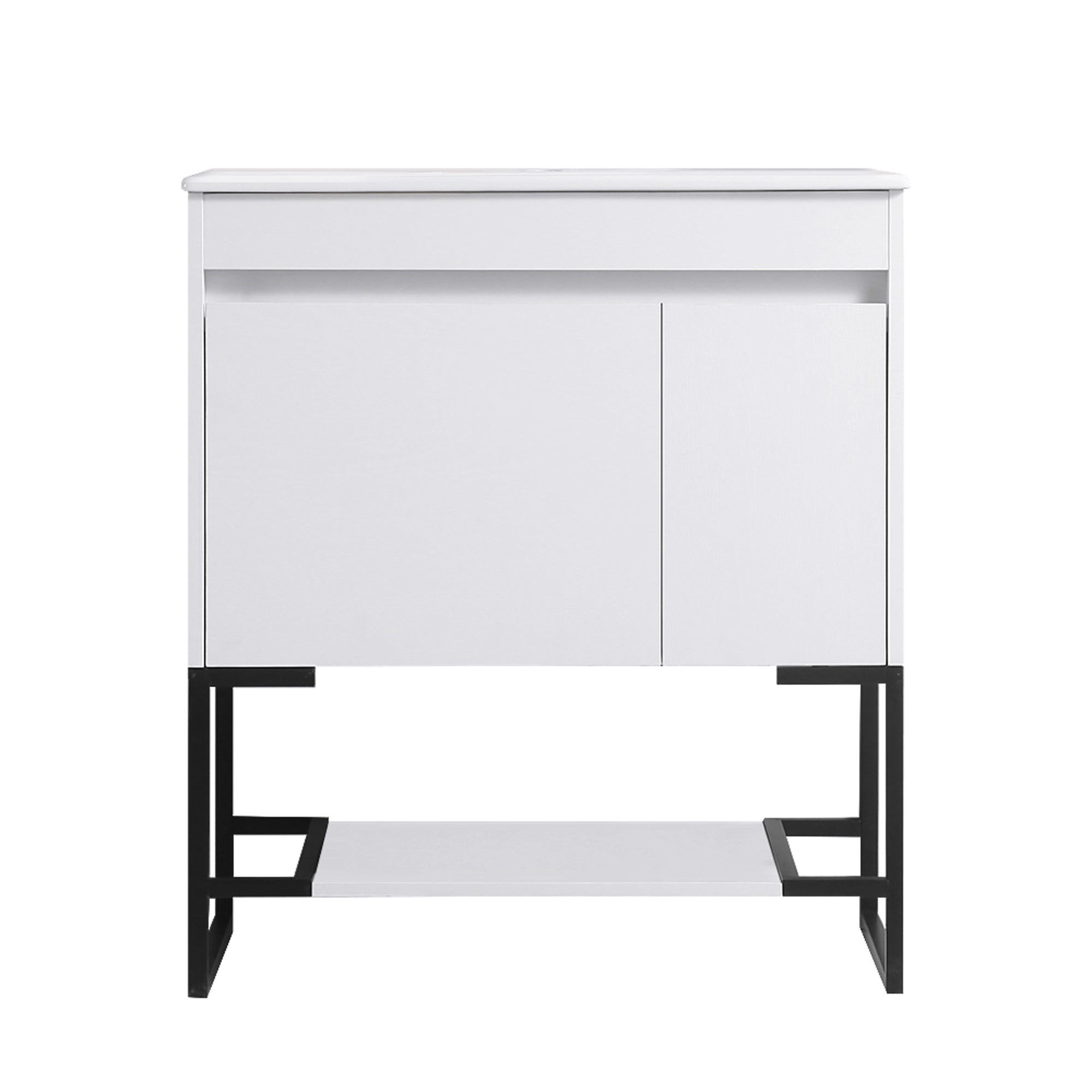 30/48 Inches Plywood Freestanding Bathroom Vanity Set with Integrated Ceramic Sink