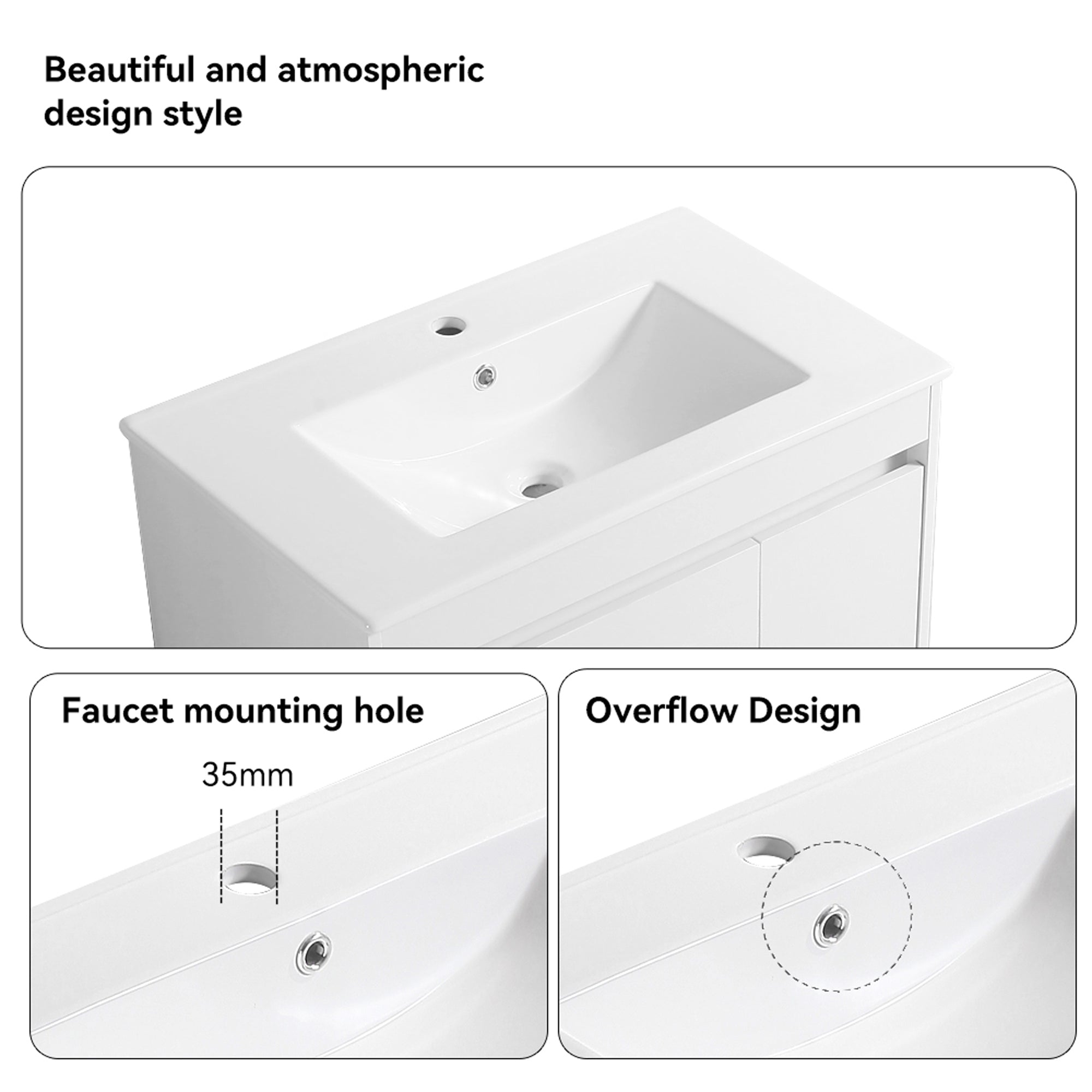 30/48 Inches Plywood Freestanding Bathroom Vanity Set with Integrated Ceramic Sink