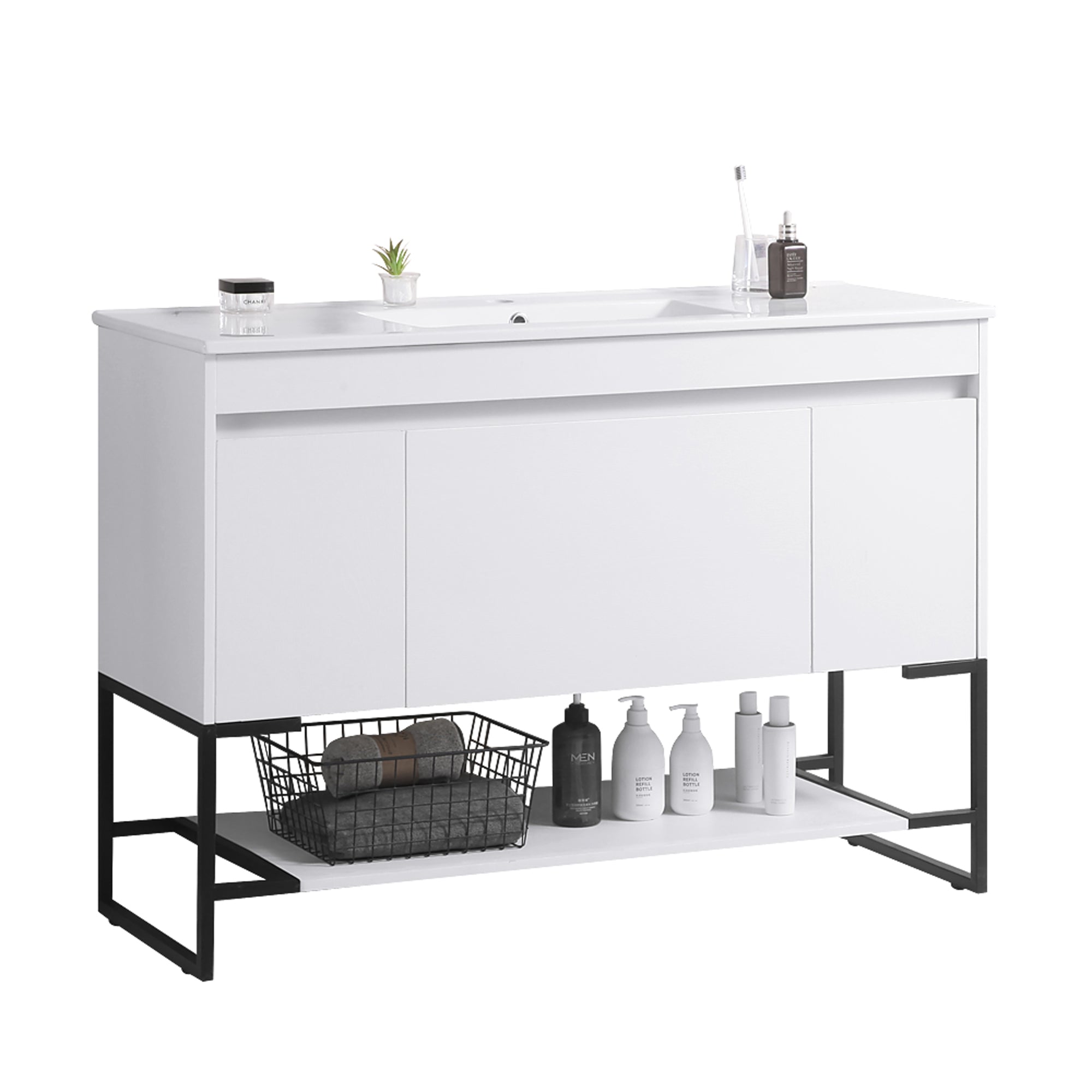 30/48 Inches Plywood Freestanding Bathroom Vanity Set with Integrated Ceramic Sink