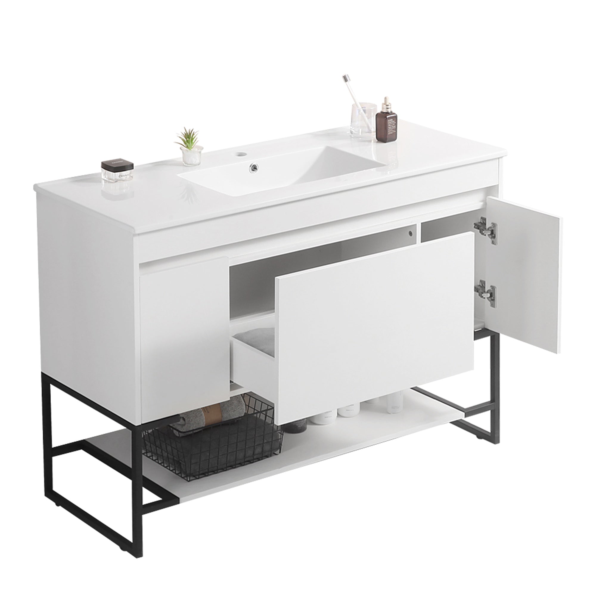 30/48 Inches Plywood Freestanding Bathroom Vanity Set with Integrated Ceramic Sink