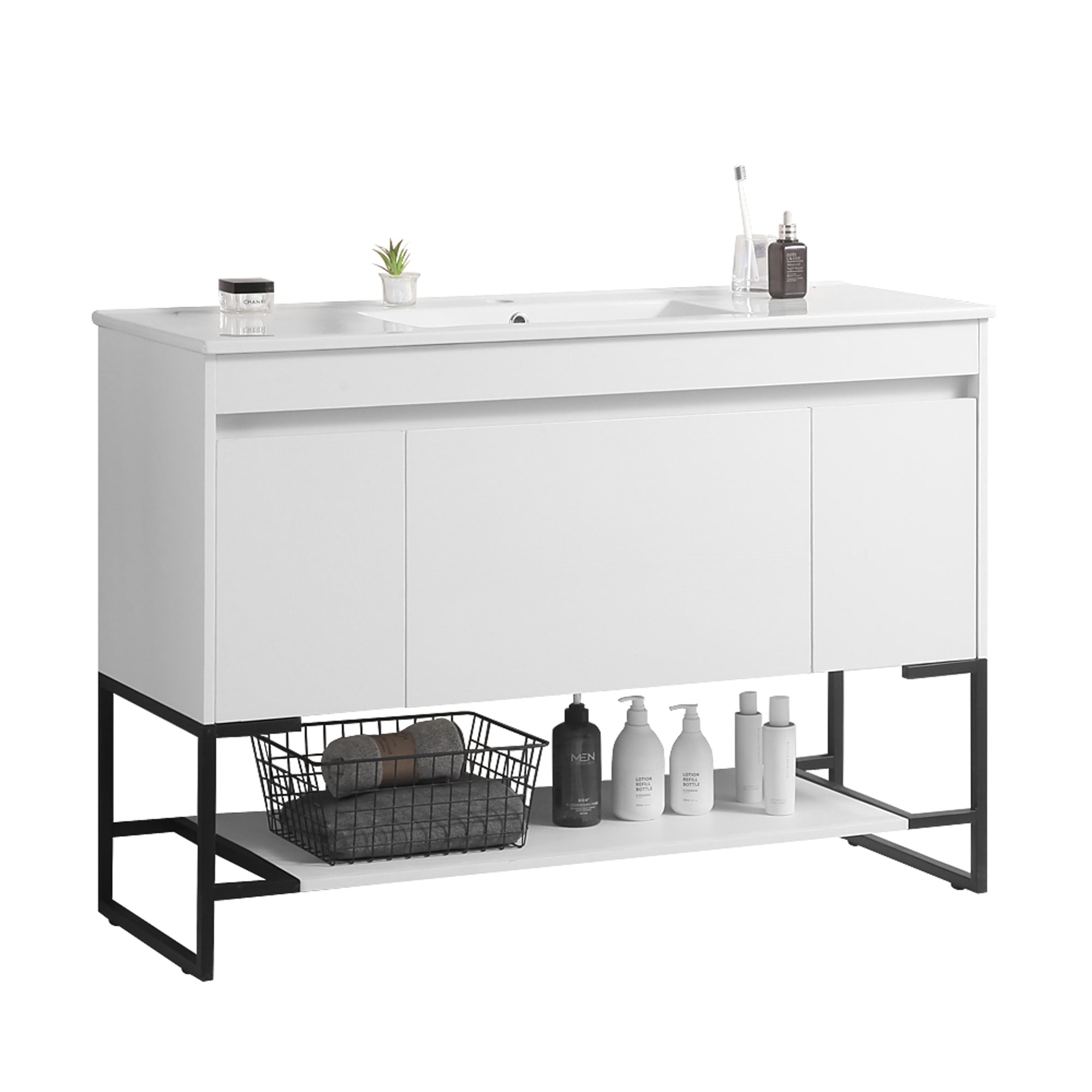30/48 Inches Plywood Freestanding Bathroom Vanity Set with Integrated Ceramic Sink