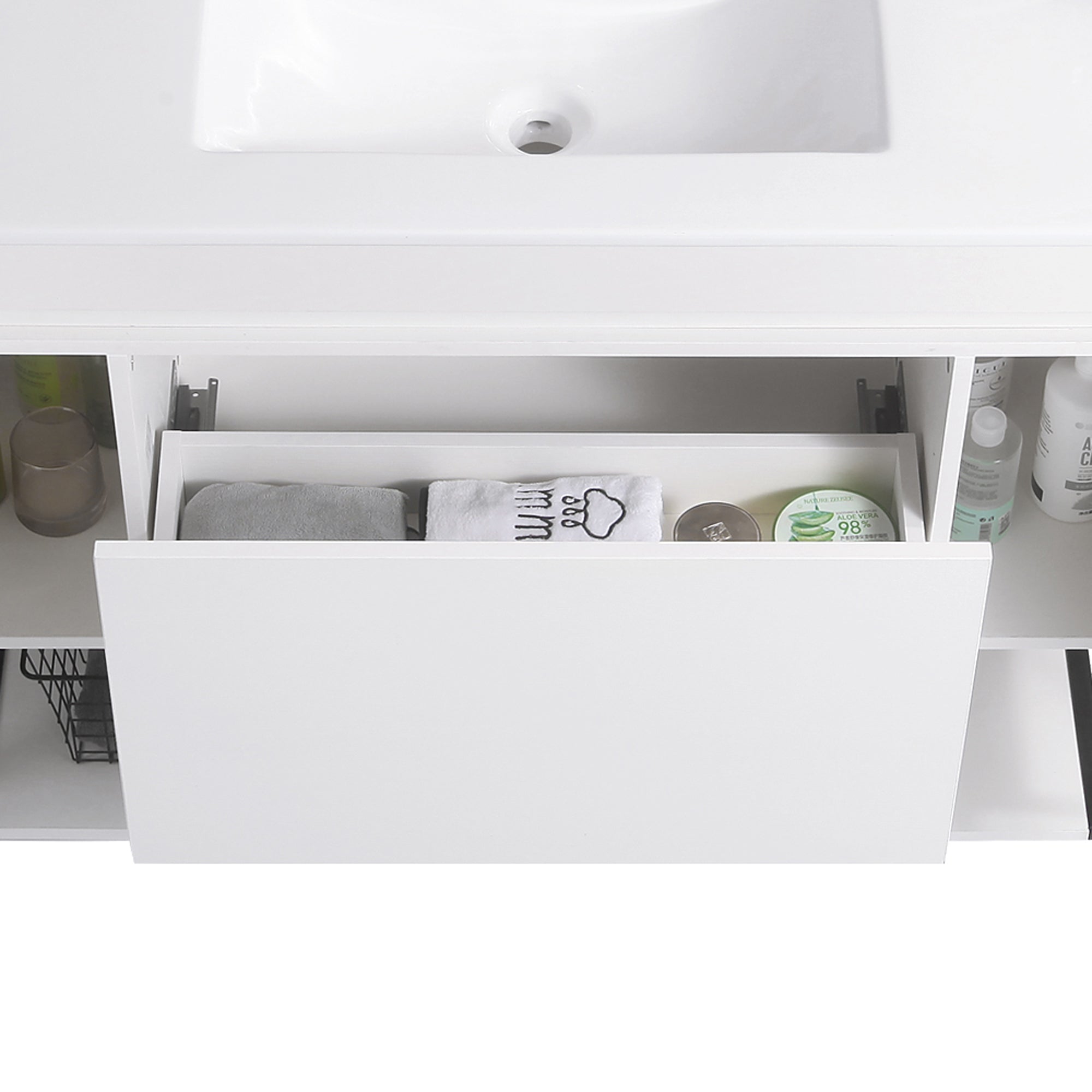 30/48 Inches Plywood Freestanding Bathroom Vanity Set with Integrated Ceramic Sink