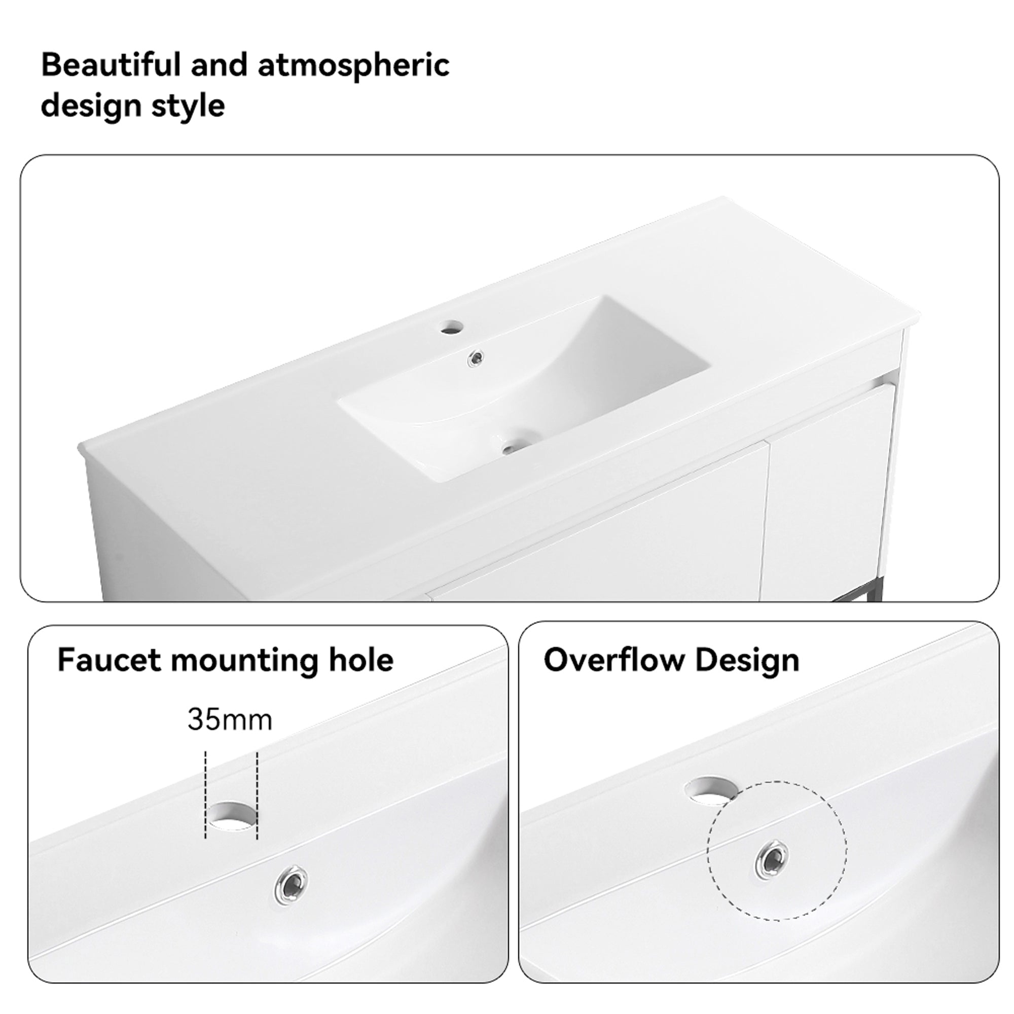 30/48 Inches Plywood Freestanding Bathroom Vanity Set with Integrated Ceramic Sink