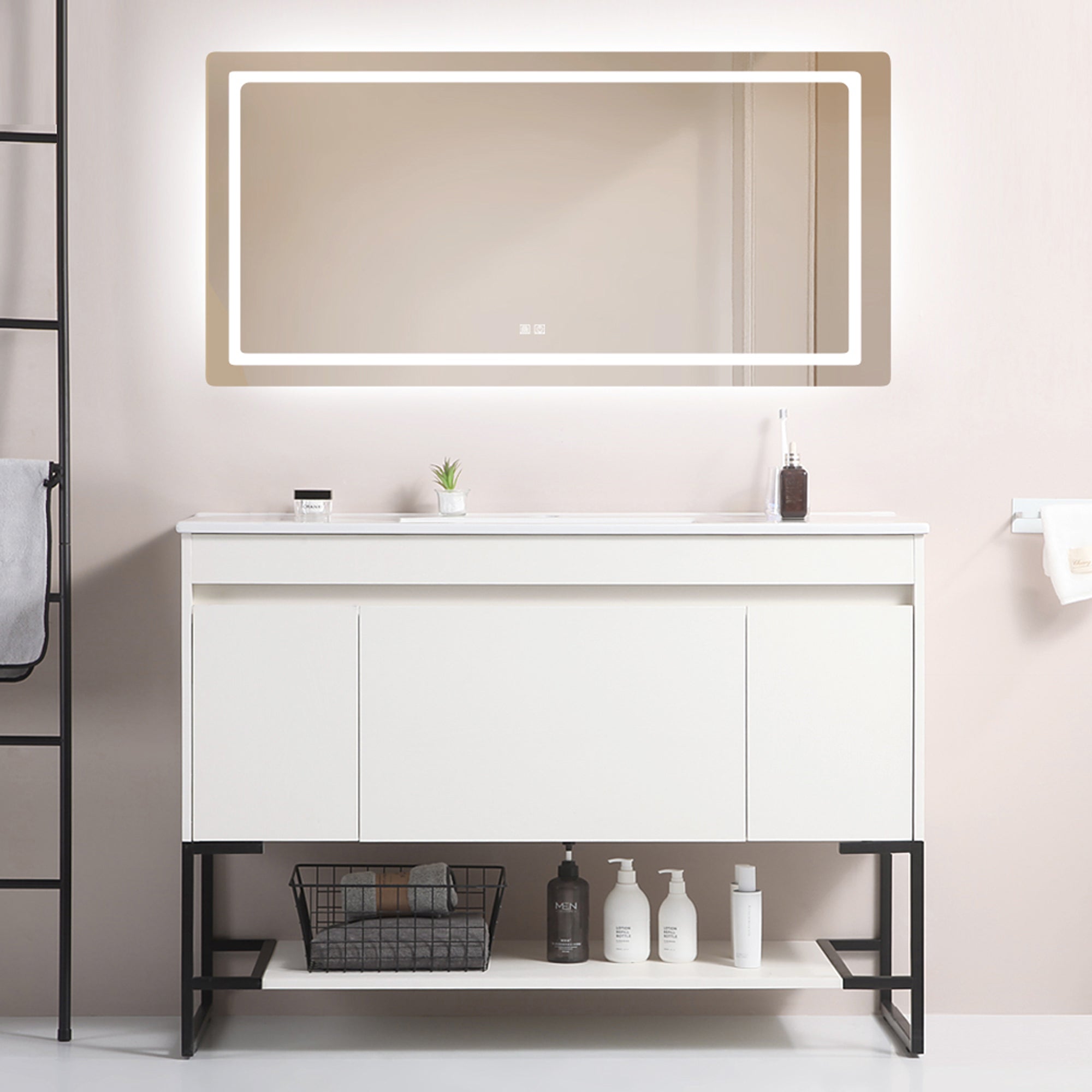 30/48 Inches Plywood Freestanding Bathroom Vanity Set with Integrated Ceramic Sink