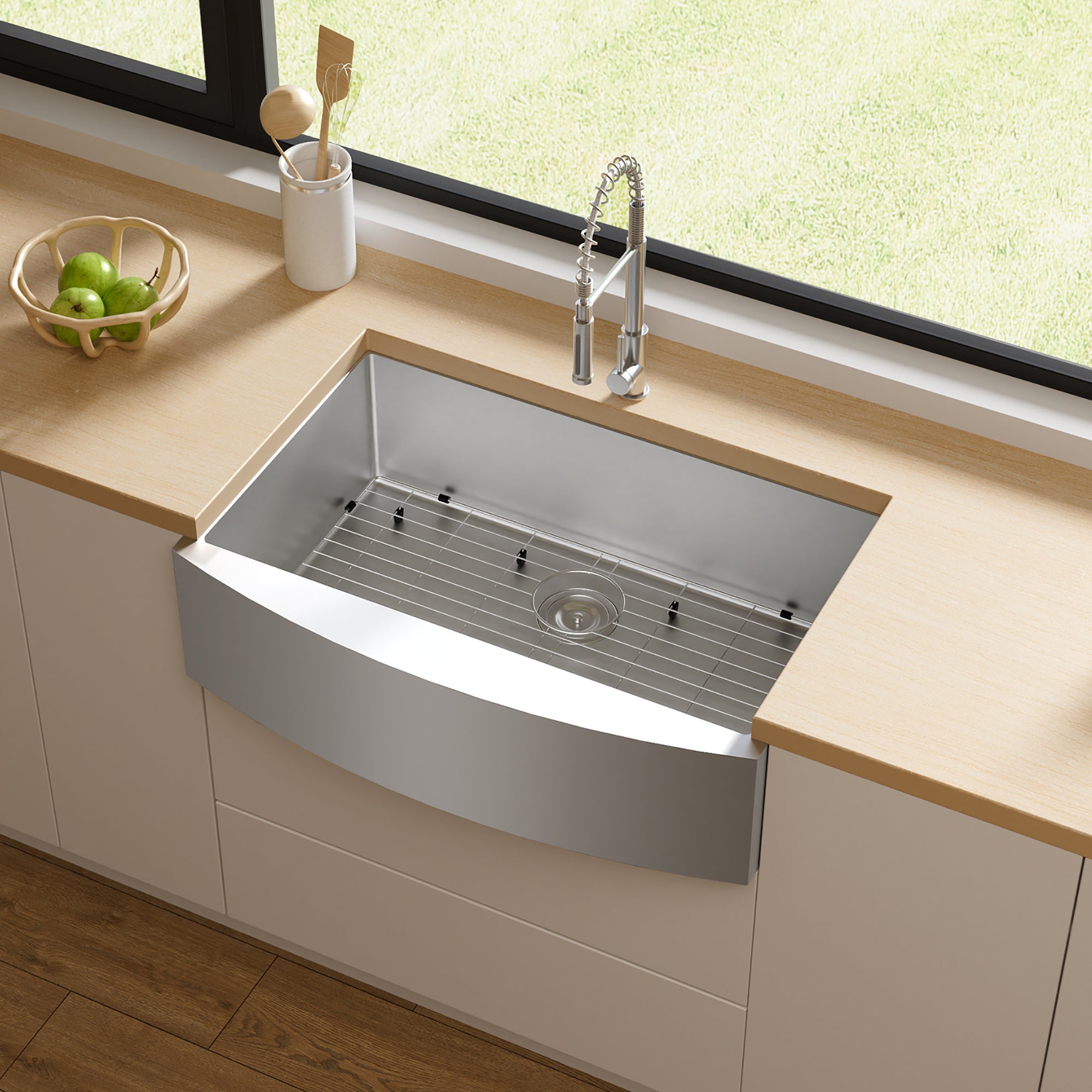 Stainless Steel Single Bowl Farmhouse Kitchen Sink with Sink Grid