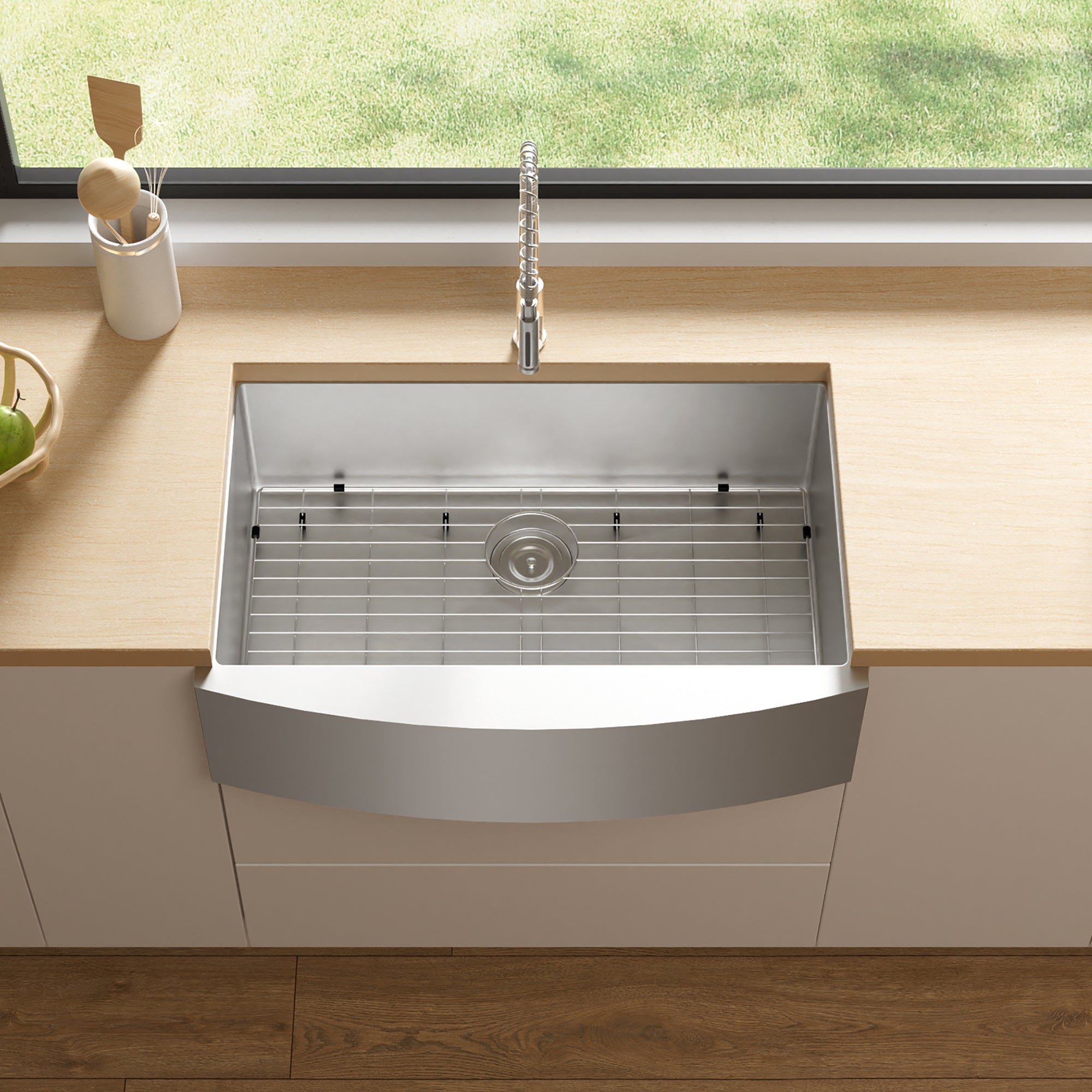 Stainless Steel Single Bowl Farmhouse Kitchen Sink with Sink Grid