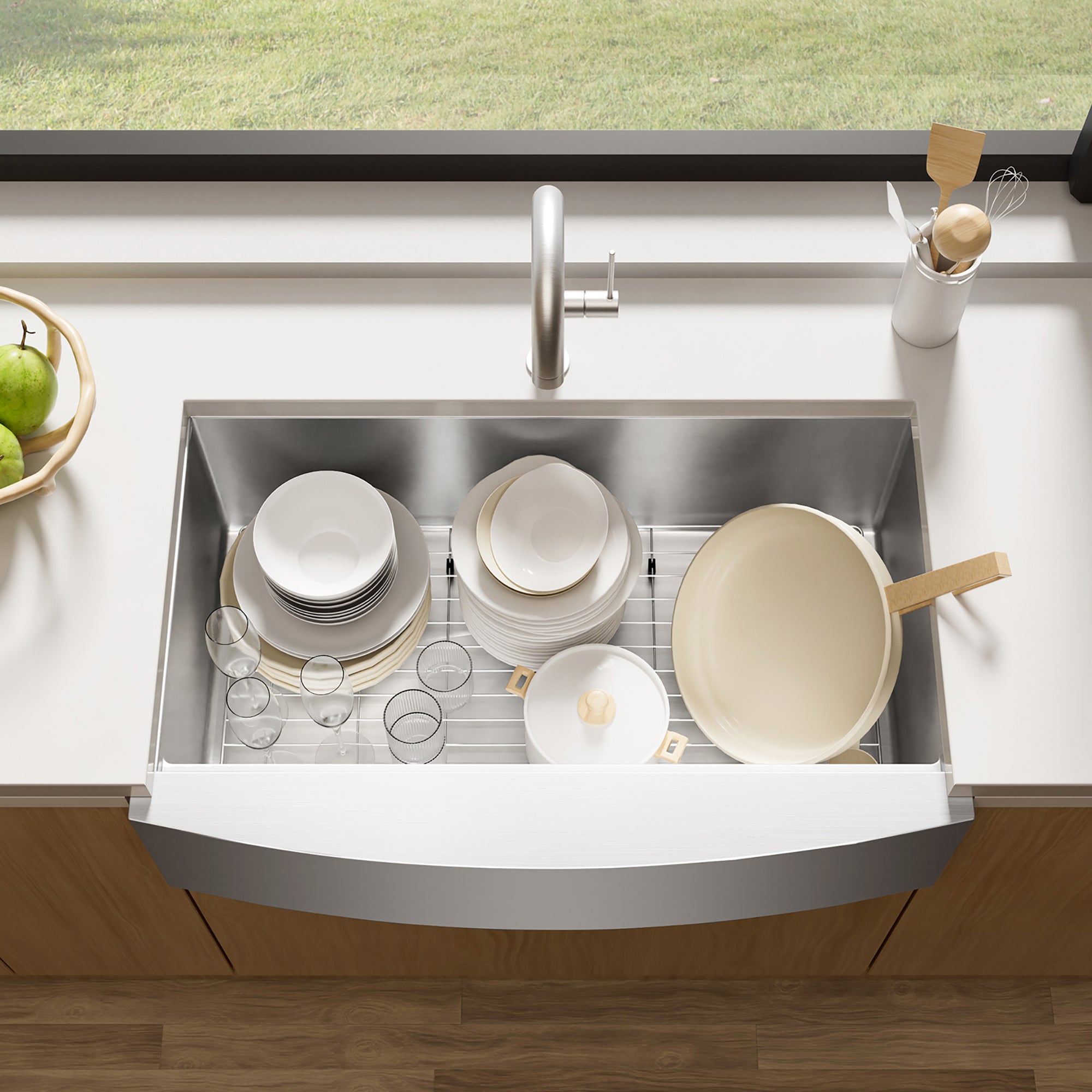 Stainless Steel Single Bowl Farmhouse Kitchen Sink with Sink Grid