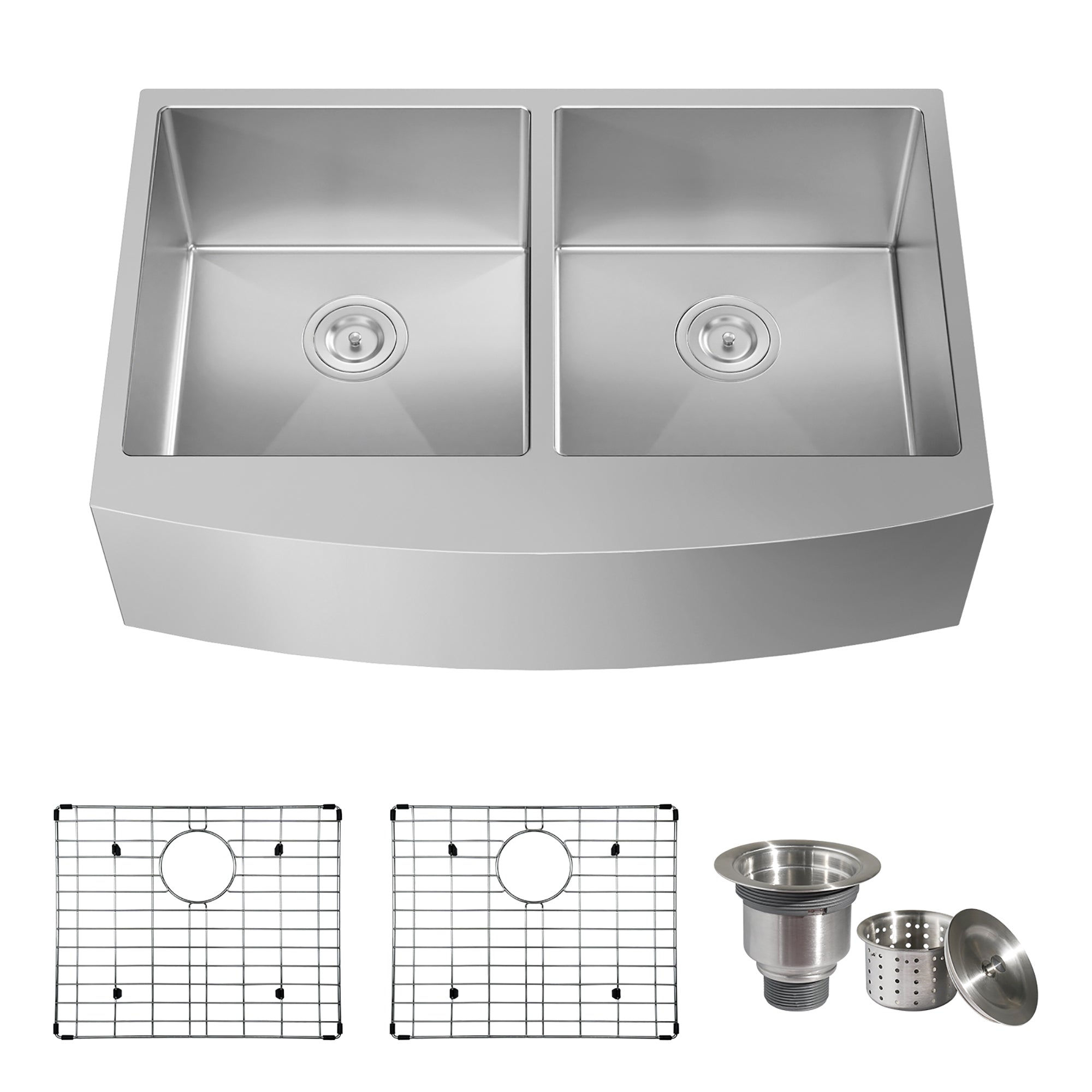 Stainless Steel 33 in. Double Bowl Farmhouse Kitchen Sink with Sink Grid