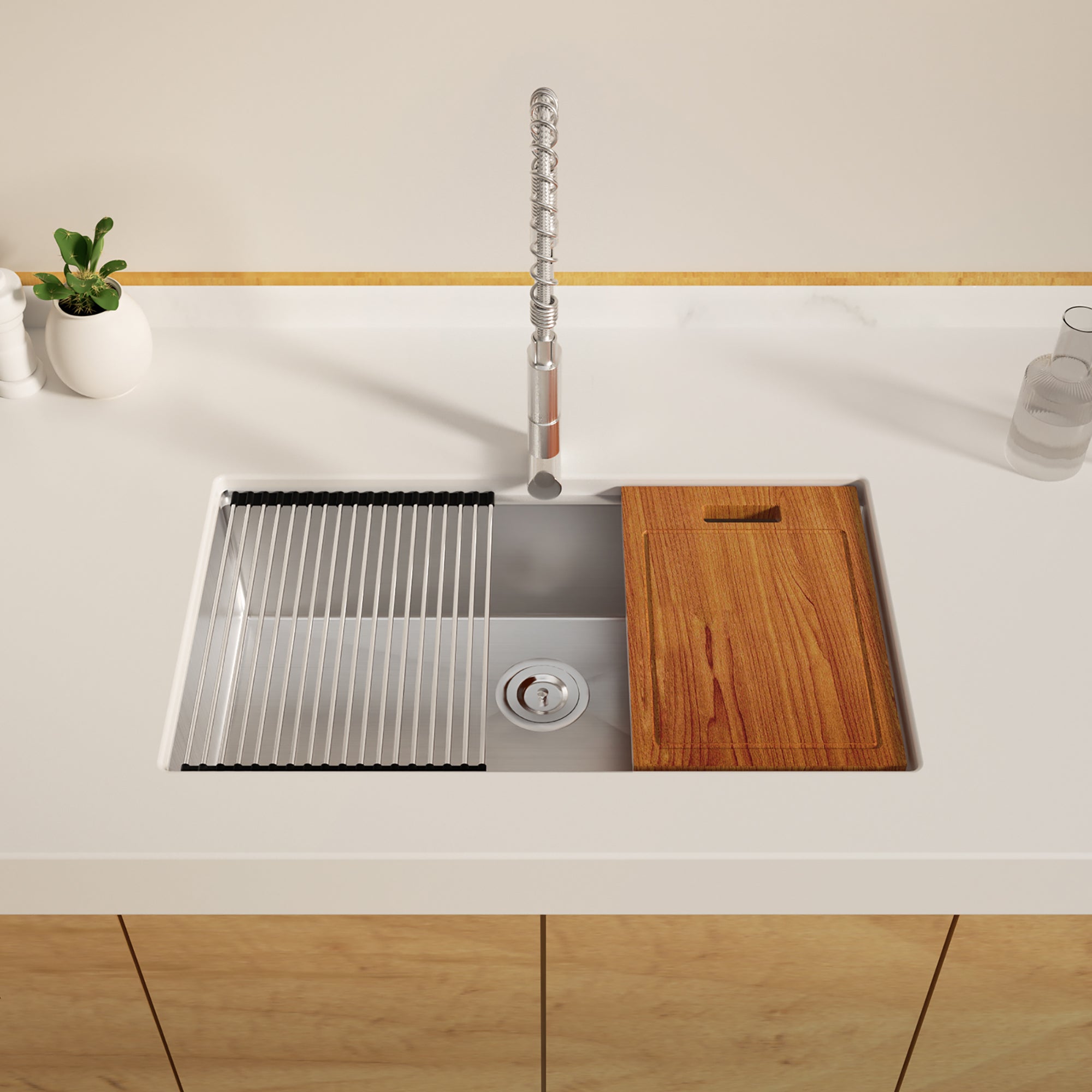 Stainless Steel 33 Inches Single Bowl Drop-in Kitchen Sink with Workstation