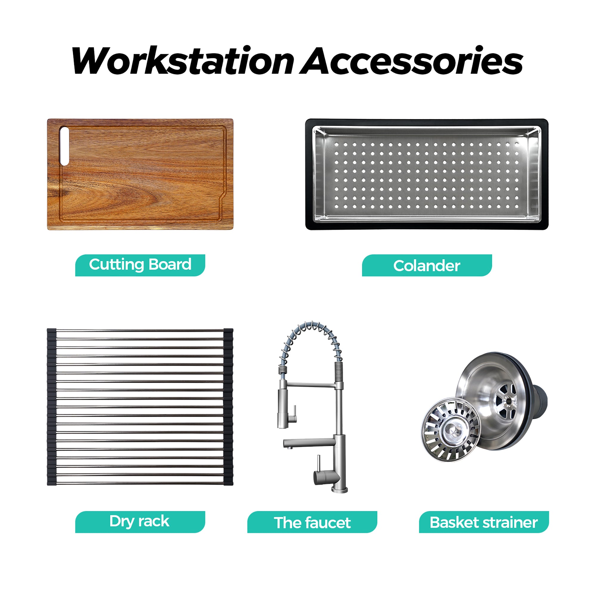 Stainless Steel 33 Inches Single Bowl Drop-in Kitchen Sink with Workstation