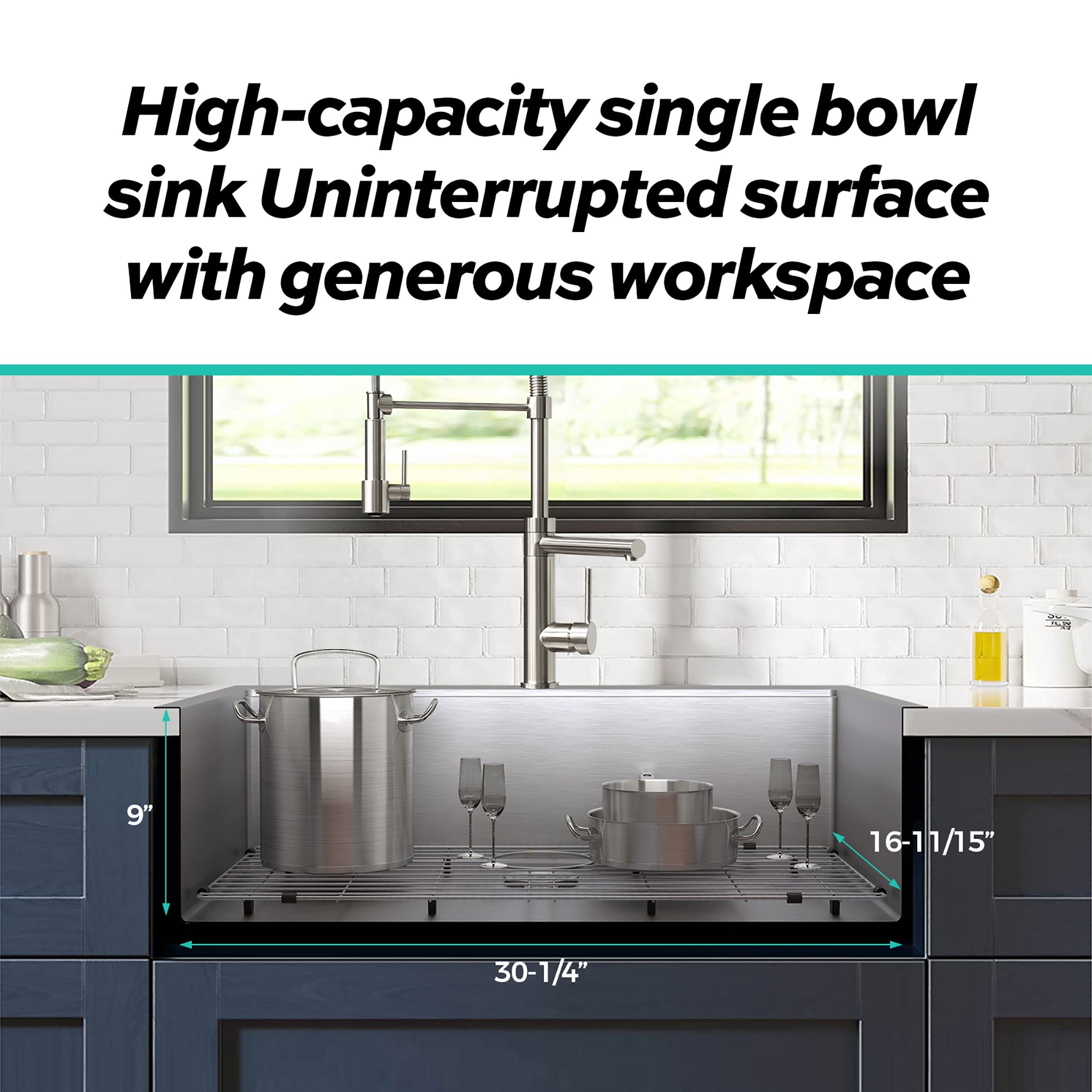 Stainless Steel 33 Inches Single Bowl Drop-in Kitchen Sink with Workstation