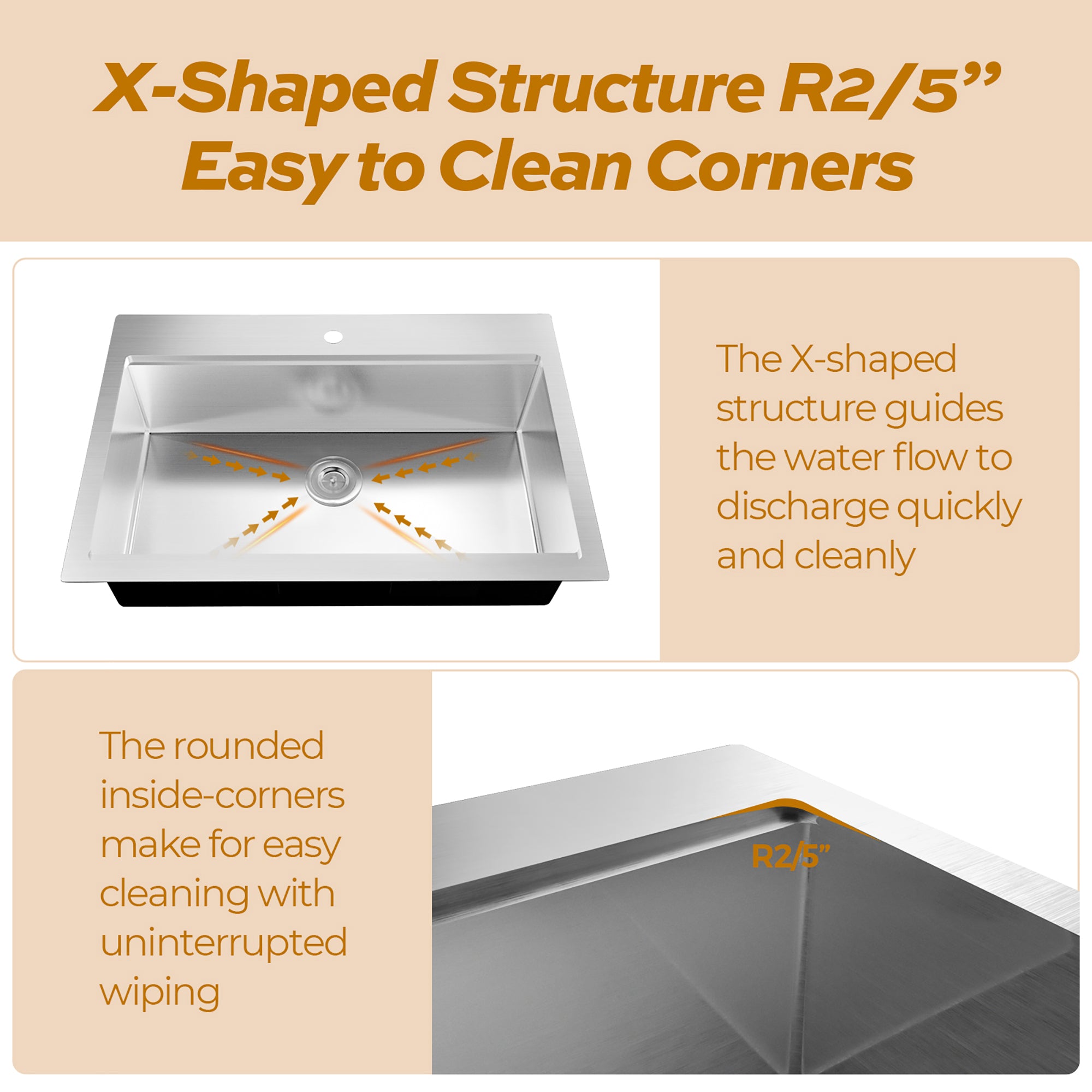 Stainless Steel 33 Inches Single Bowl Drop-in Kitchen Sink with Workstation