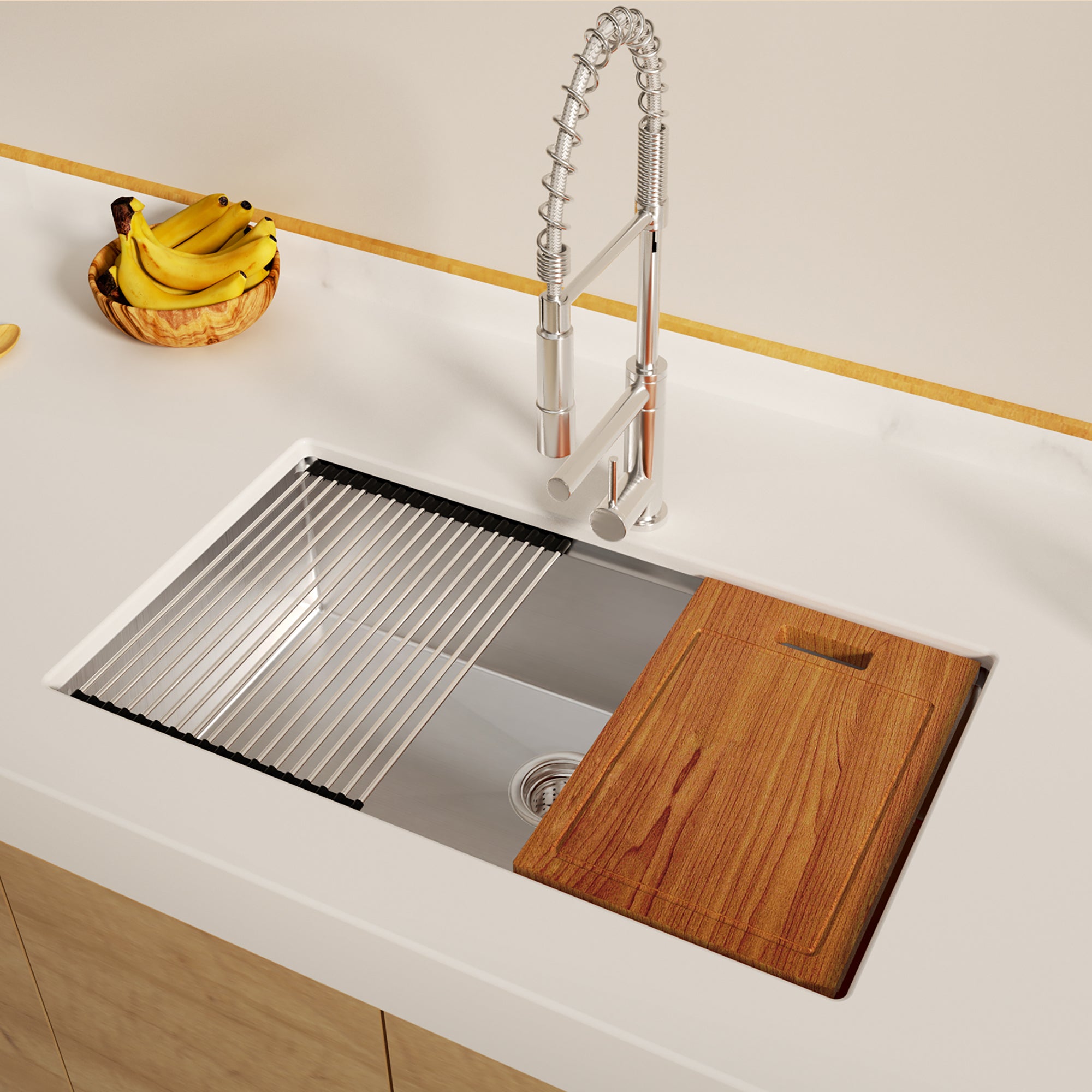 Stainless Steel 33 Inches Single Bowl Drop-in Kitchen Sink with Workstation