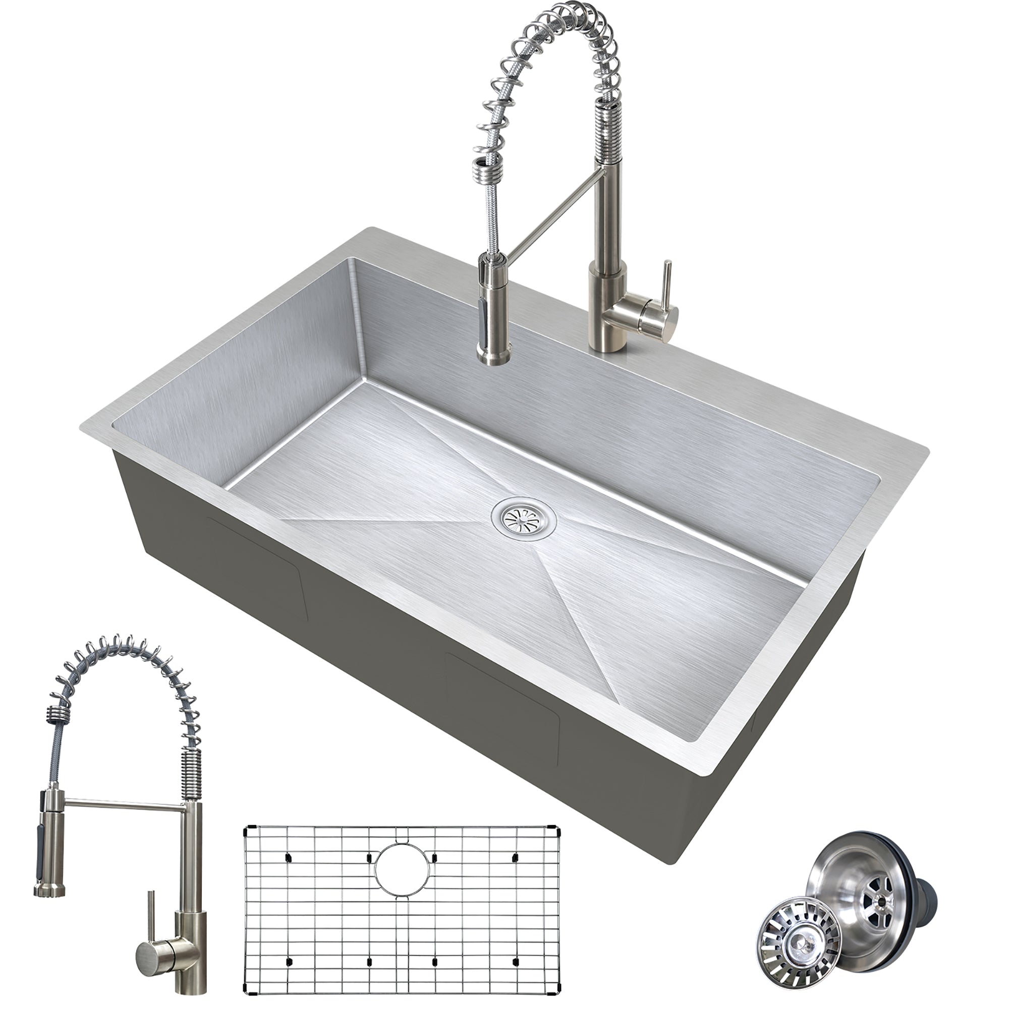 Stainless Steel 33 Inches Single Bowl Drop-in Kitchen Sink with Faucet