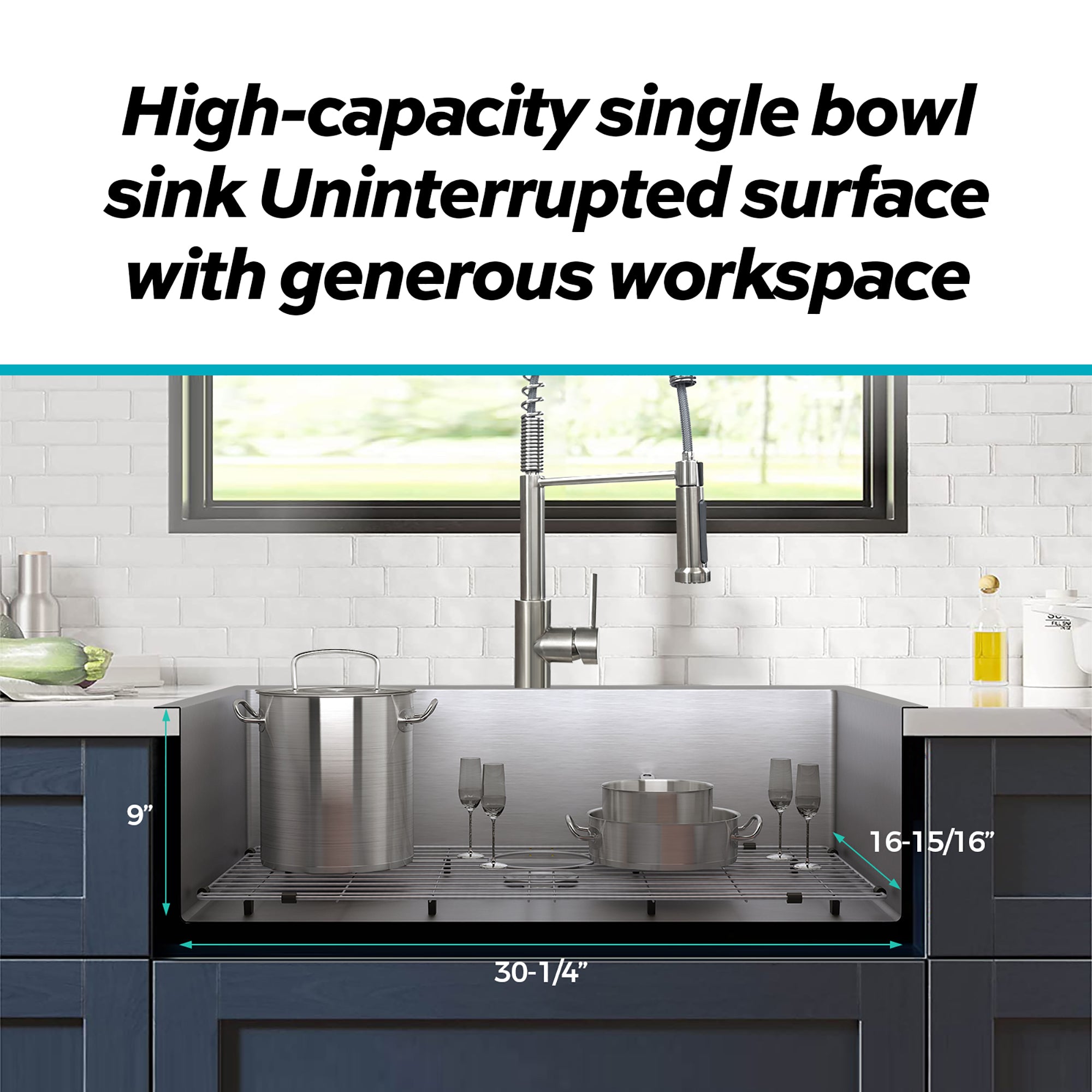 Stainless Steel 33 Inches Single Bowl Drop-in Kitchen Sink with Faucet