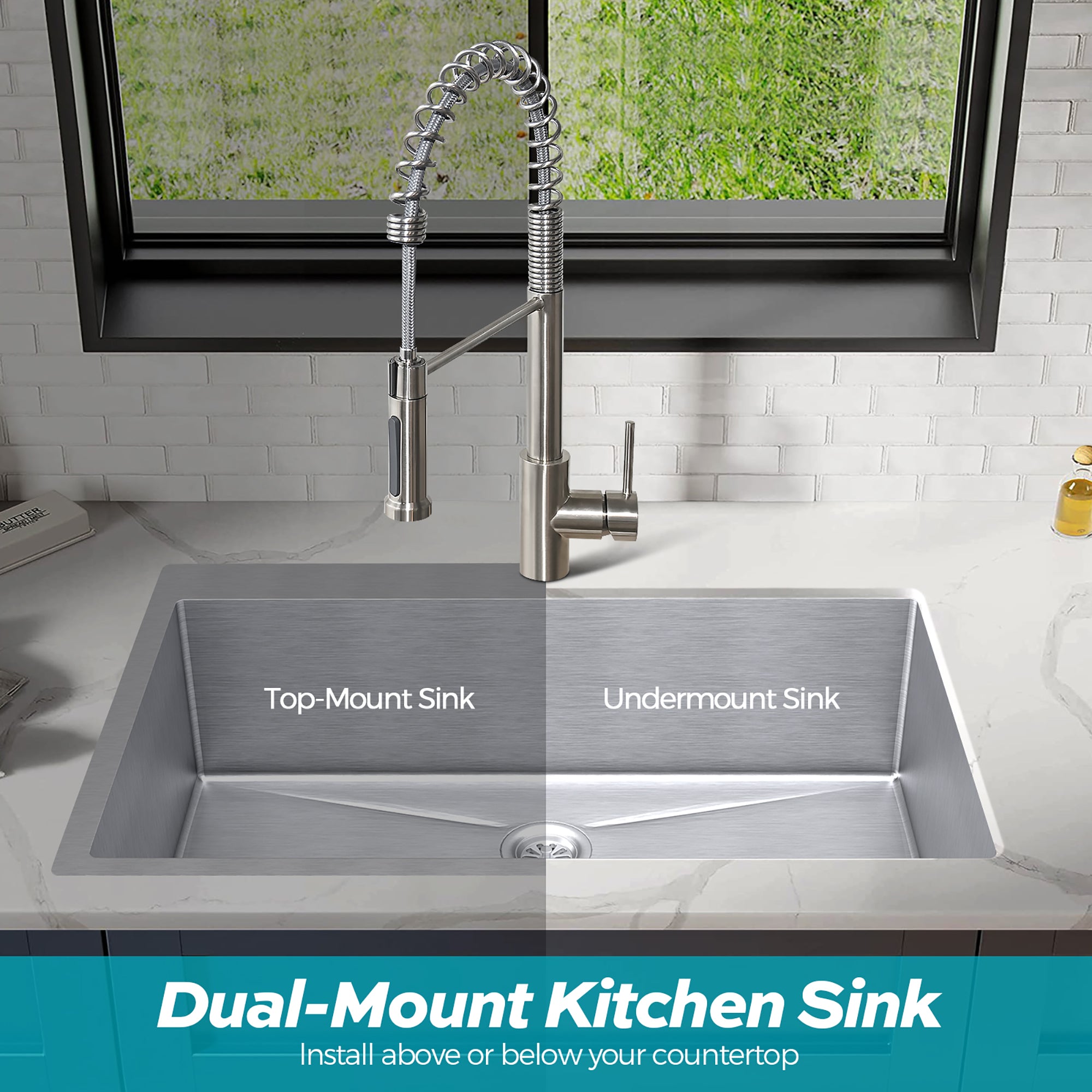 Stainless Steel 33 Inches Single Bowl Drop-in Kitchen Sink with Faucet