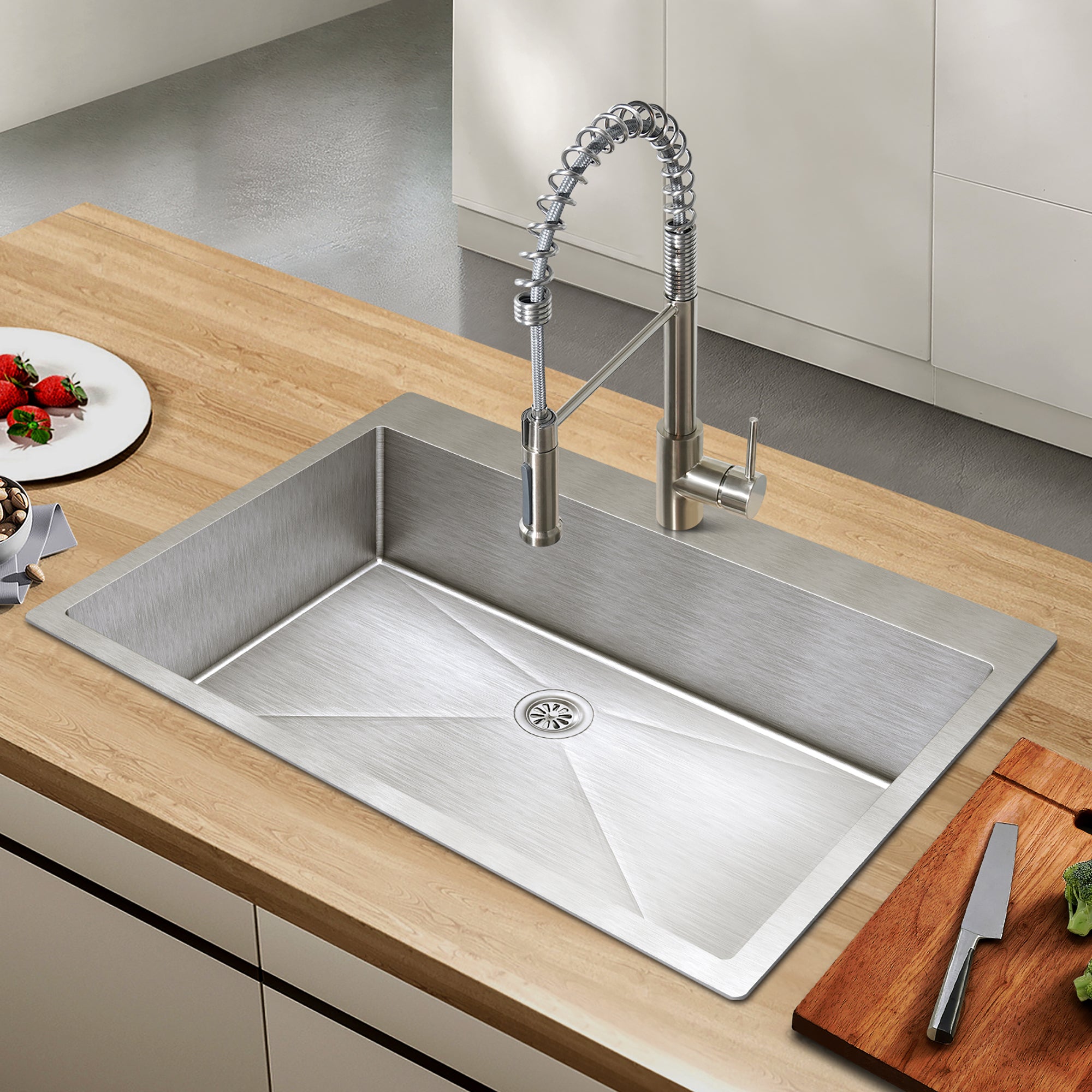 Stainless Steel 33 Inches Single Bowl Drop-in Kitchen Sink with Faucet