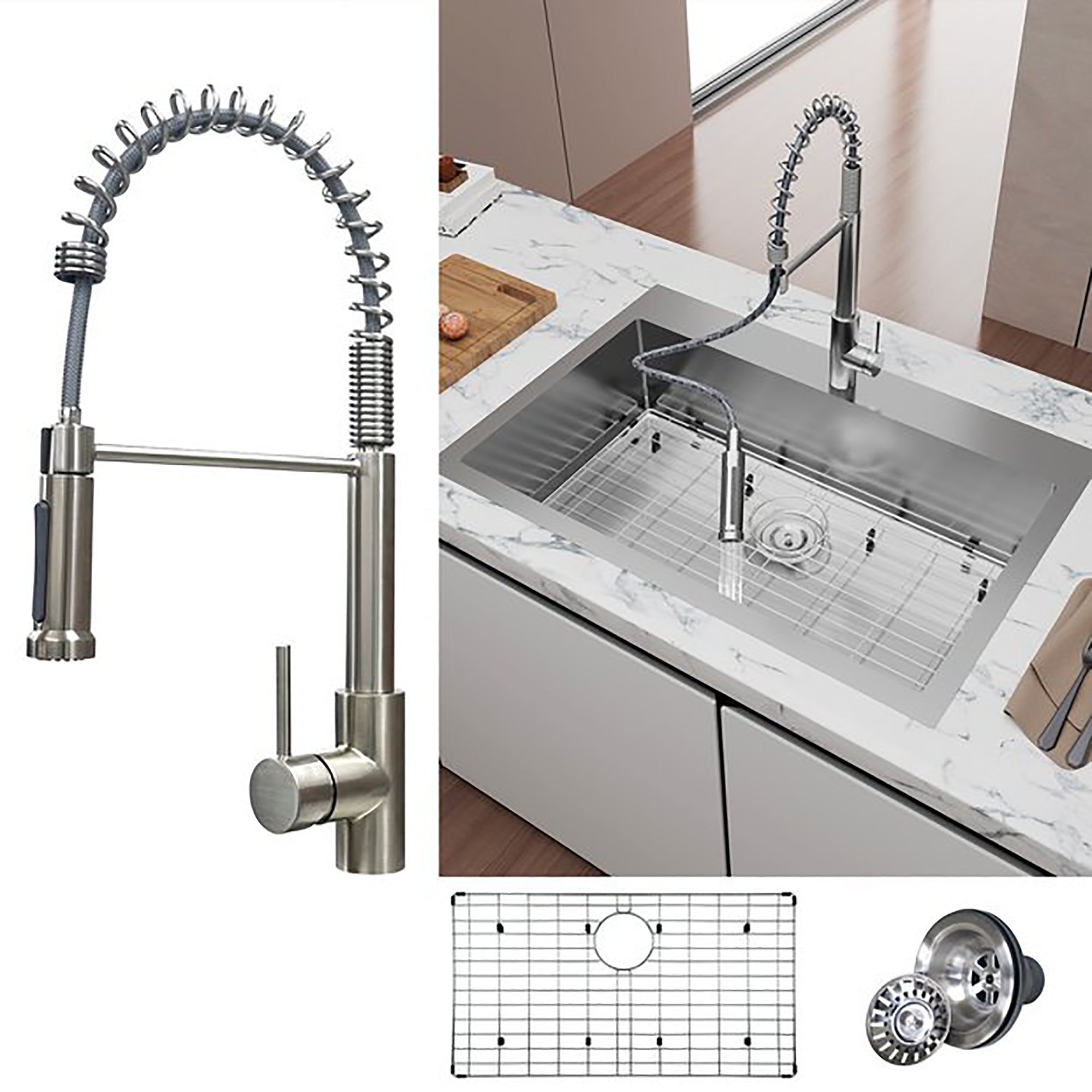 Stainless Steel 33 Inches Single Bowl Drop-in Kitchen Sink with Faucet