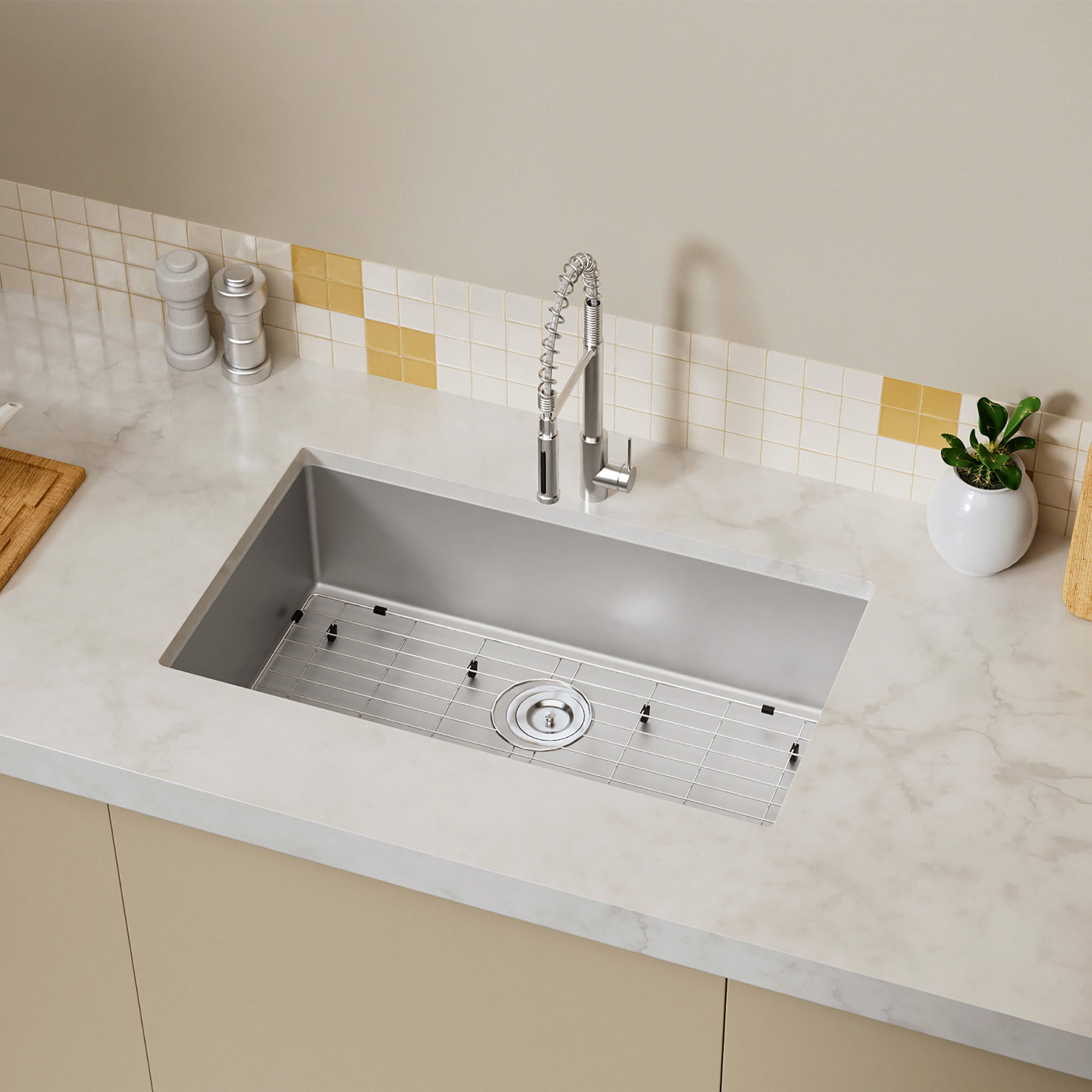 Stainless Steel 33 Inches Single Bowl Drop-in Kitchen Sink with Faucet