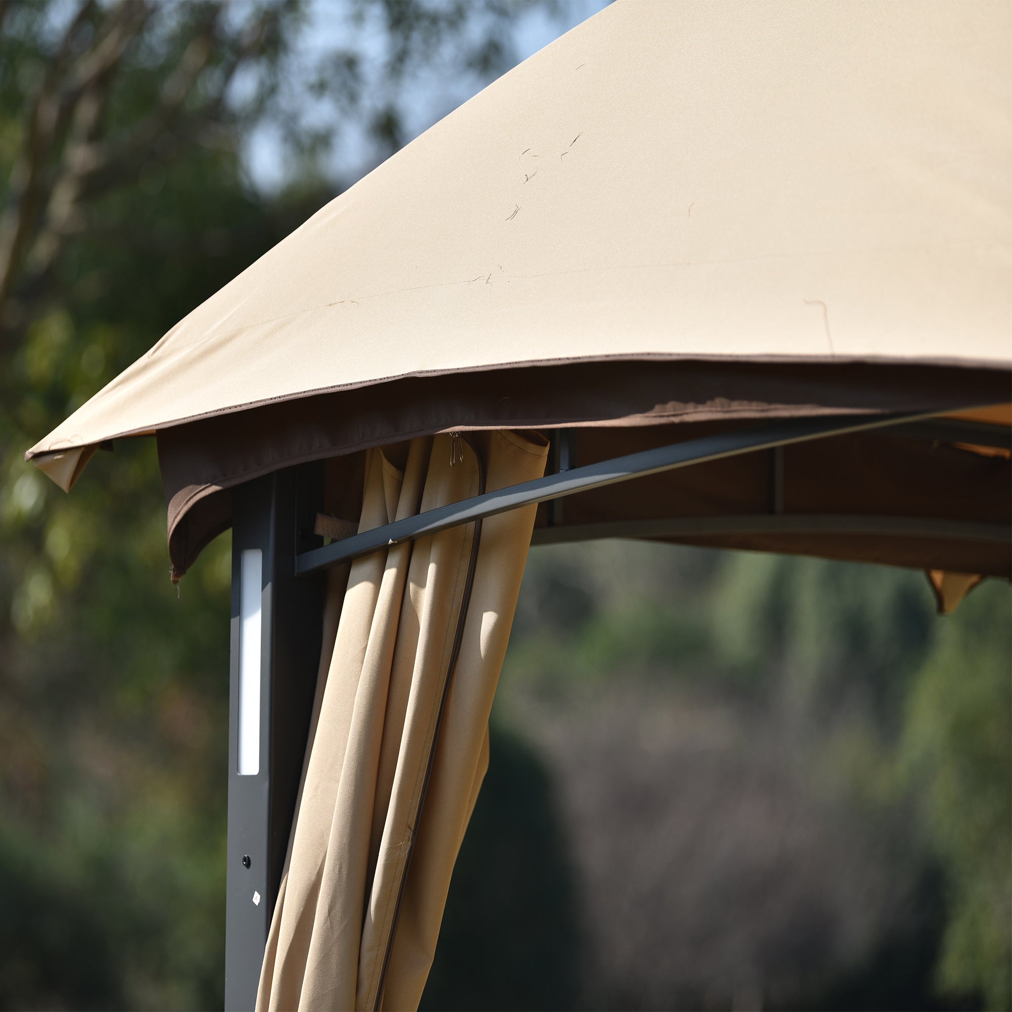 10 ft. x 12 ft. Outdoor Brown Double Vents Gazebo Patio Metal Canopy with Screen and LED Lights