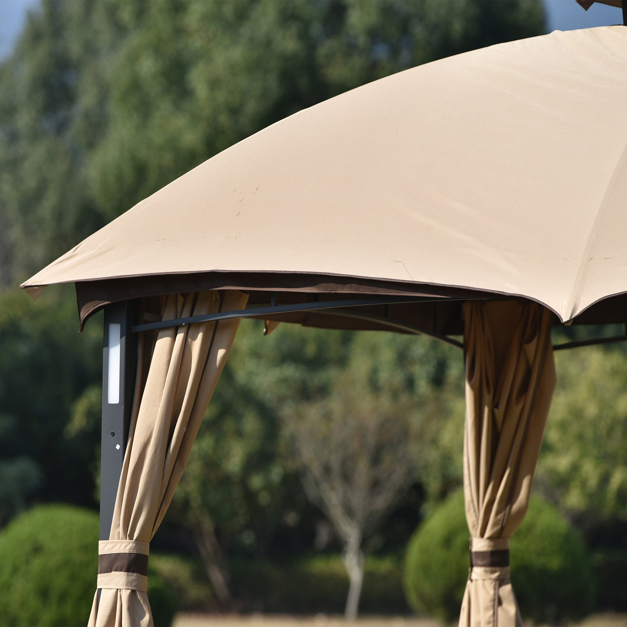 10 ft. x 12 ft. Outdoor Brown Double Vents Gazebo Patio Metal Canopy with Screen and LED Lights