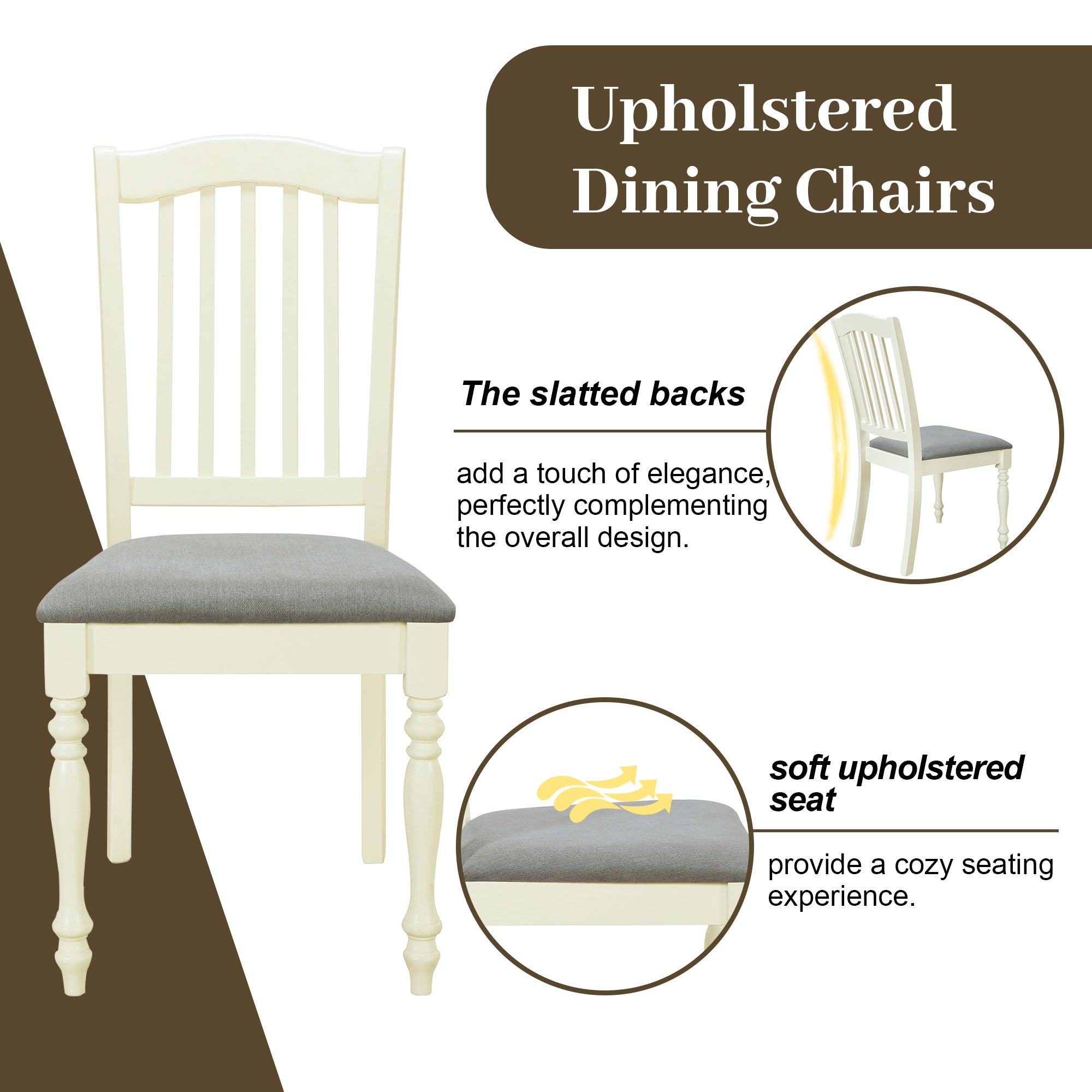 5-Piece Solid Wood Dining Table Set with Table and Four Chairs