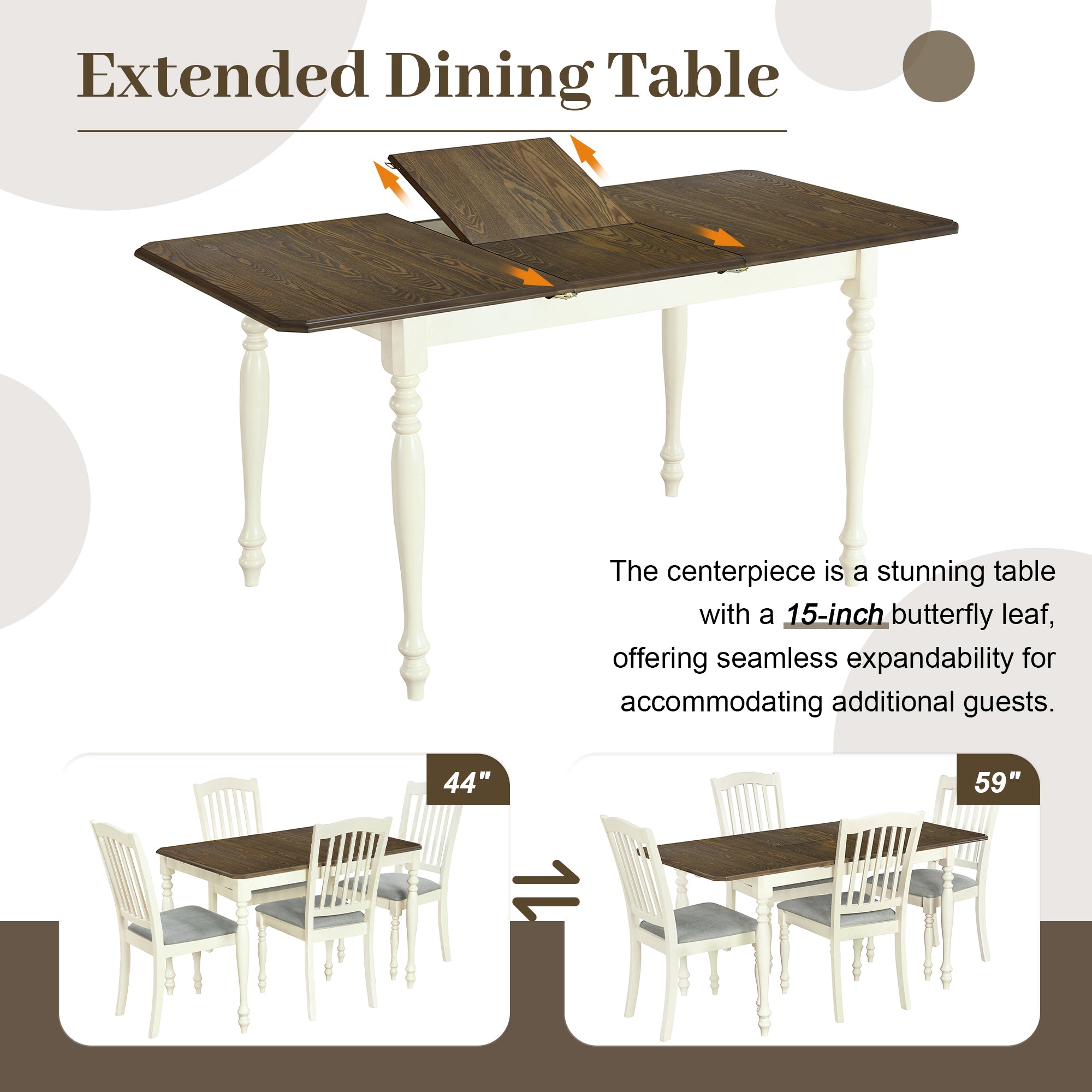 5-Piece Solid Wood Dining Table Set with Table and Four Chairs