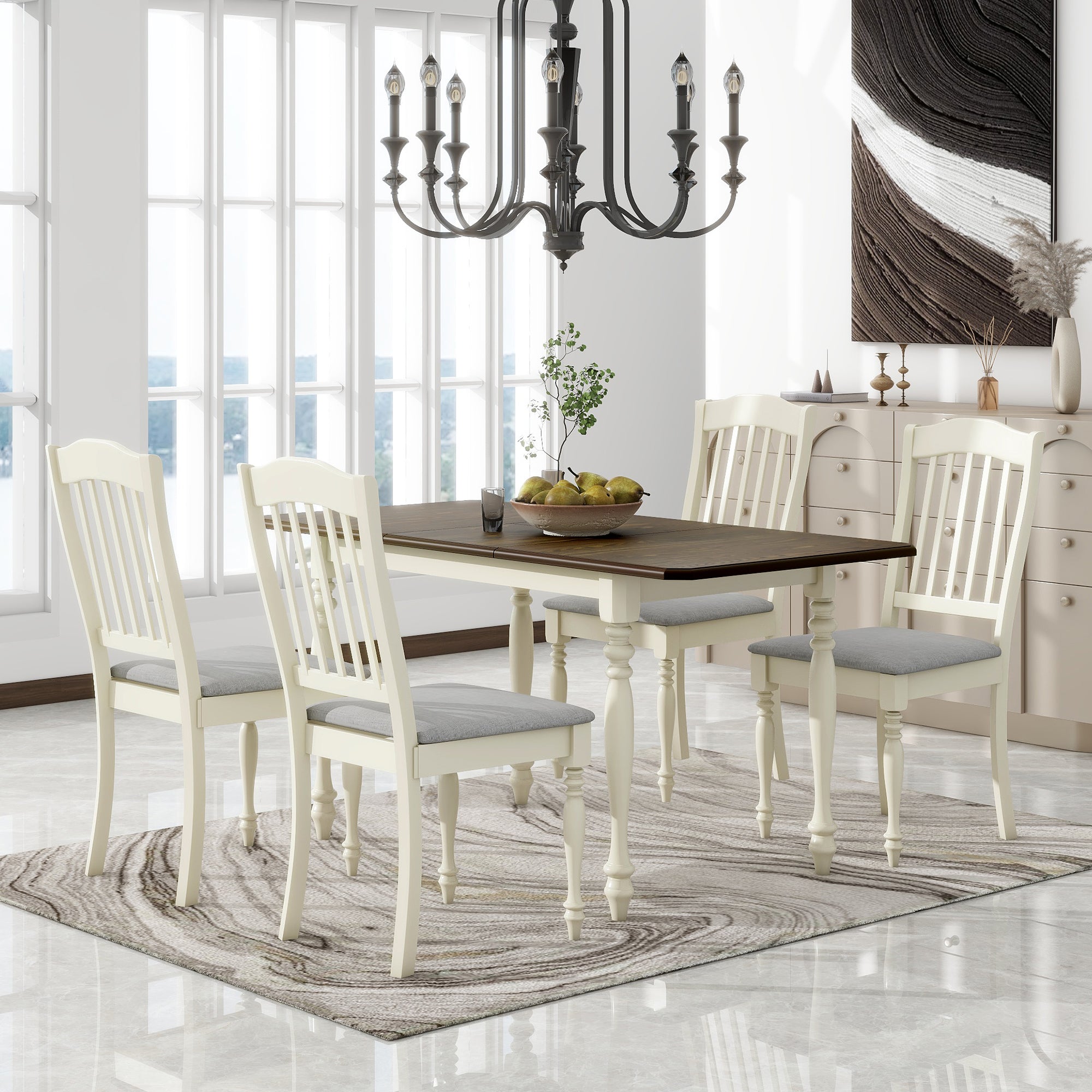 5-Piece Solid Wood Dining Table Set with Table and Four Chairs