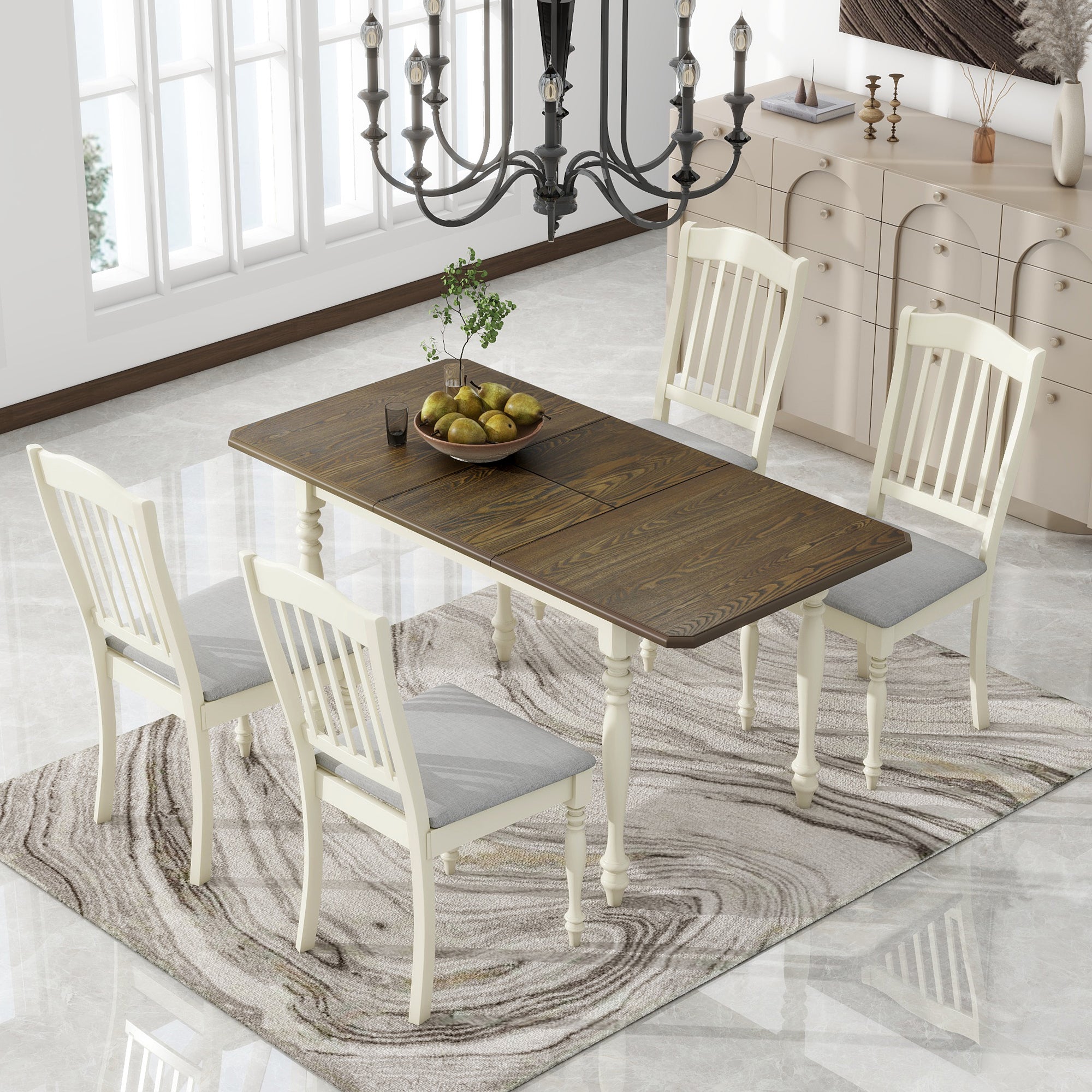 5-Piece Solid Wood Dining Table Set with Table and Four Chairs