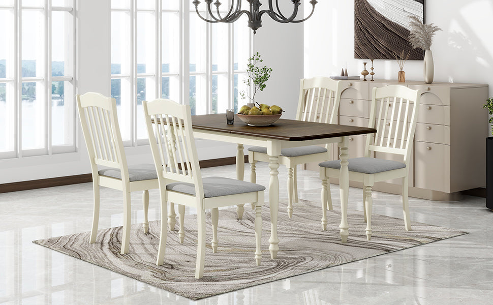 5-Piece Solid Wood Dining Table Set with Table and Four Chairs