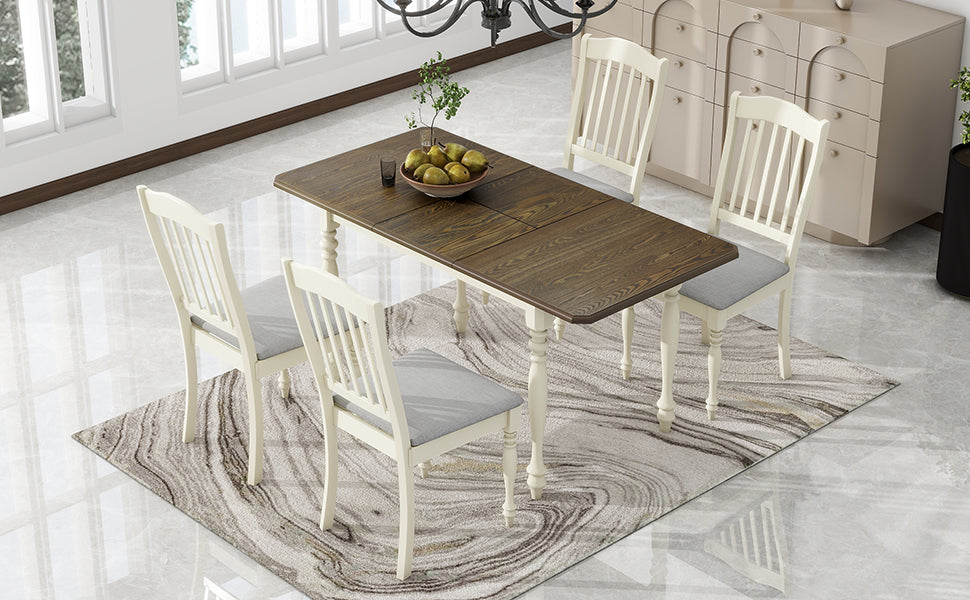 5-Piece Solid Wood Dining Table Set with Table and Four Chairs
