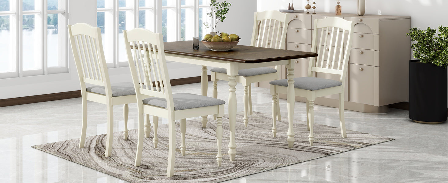 5-Piece Solid Wood Dining Table Set with Table and Four Chairs