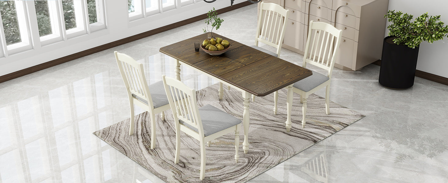 5-Piece Solid Wood Dining Table Set with Table and Four Chairs