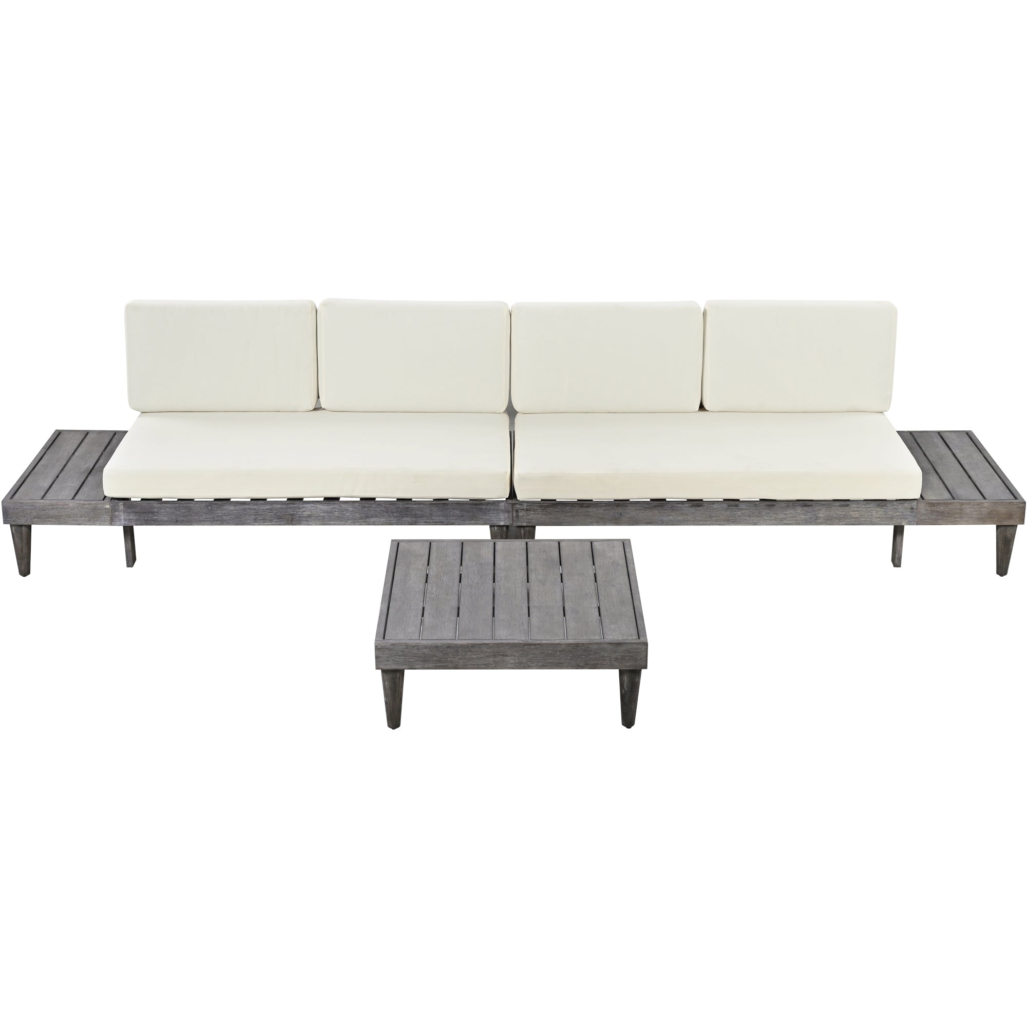 3 Pieces Outdoor Solid Wood Patio Sofa with Side Table and Cushions