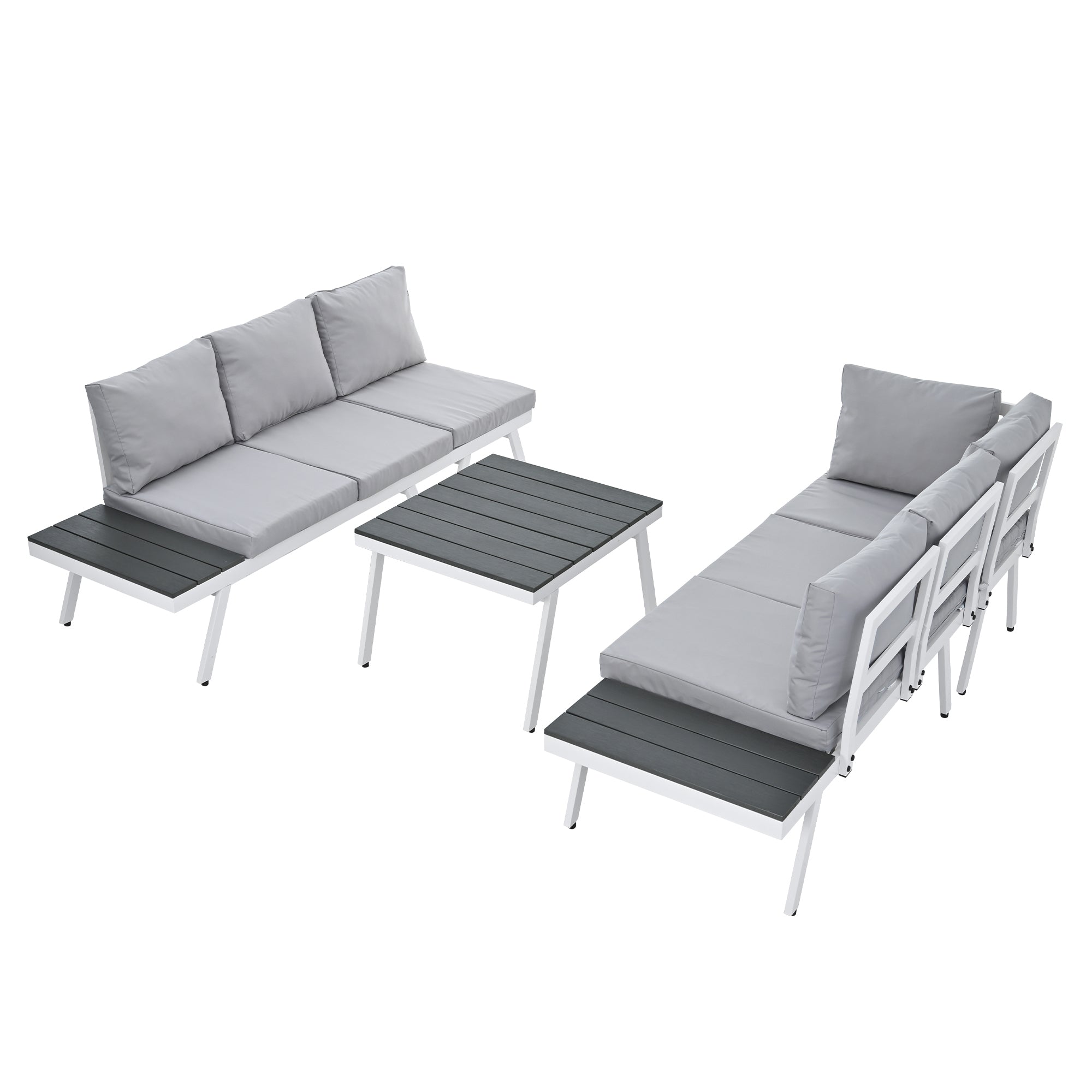 5-piece Outdoor Aluminium Patio Sofa with End Tables and Cushions