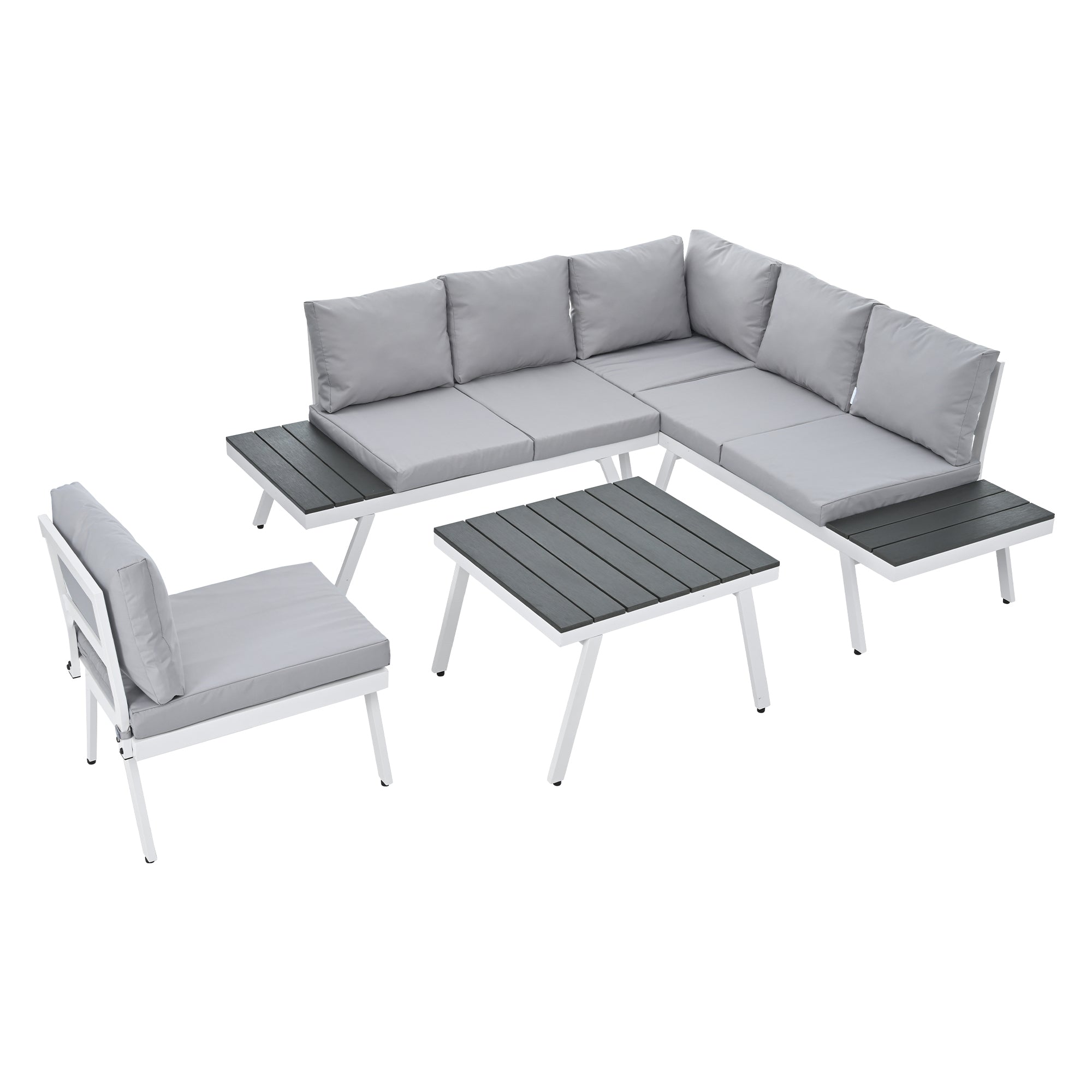 5-piece Outdoor Aluminium Patio Sofa with End Tables and Cushions