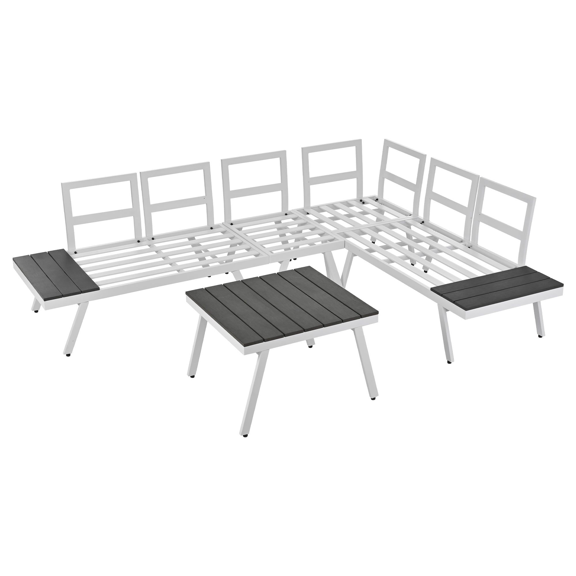 5-piece Outdoor Aluminium Patio Sofa with End Tables and Cushions