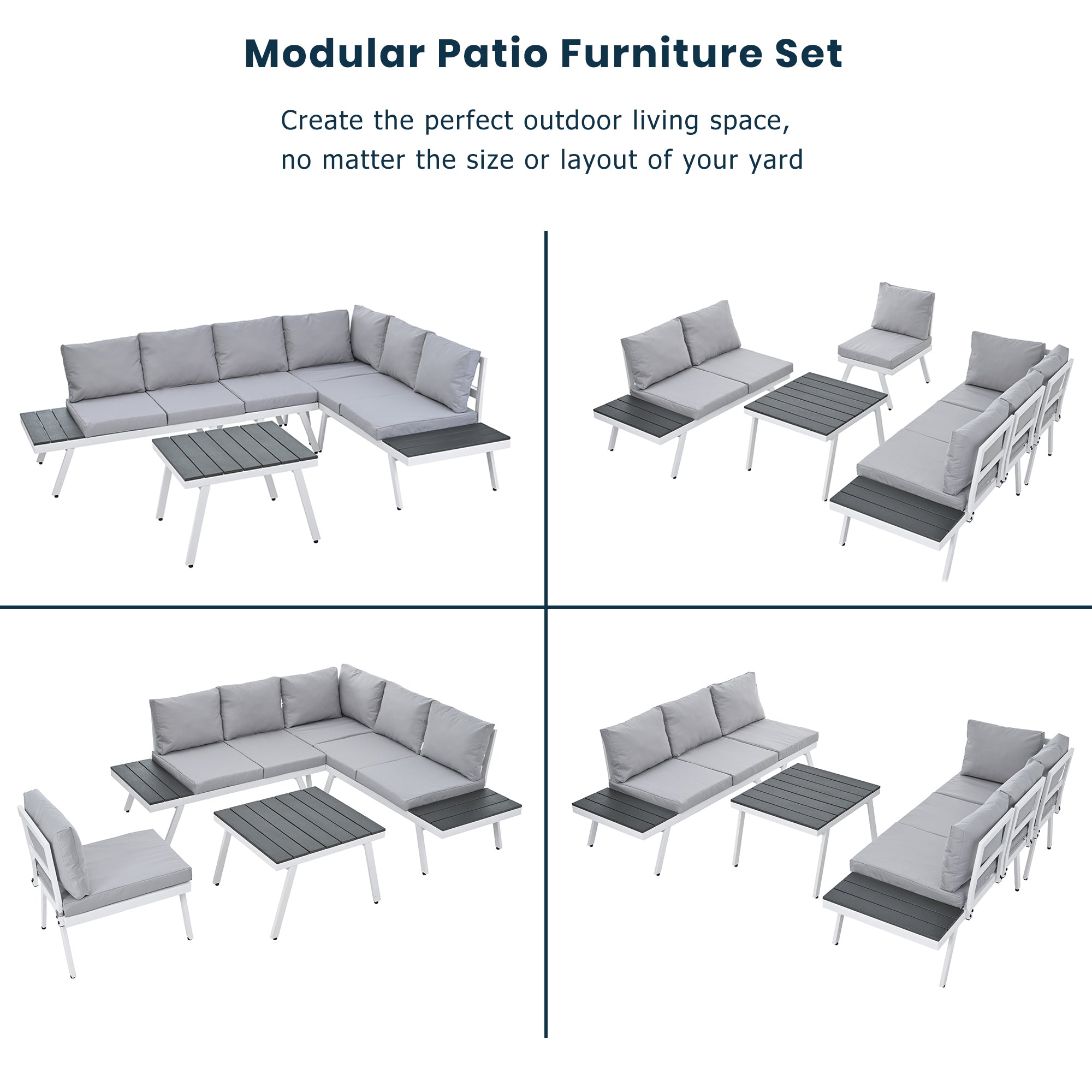 5-piece Outdoor Aluminium Patio Sofa with End Tables and Cushions