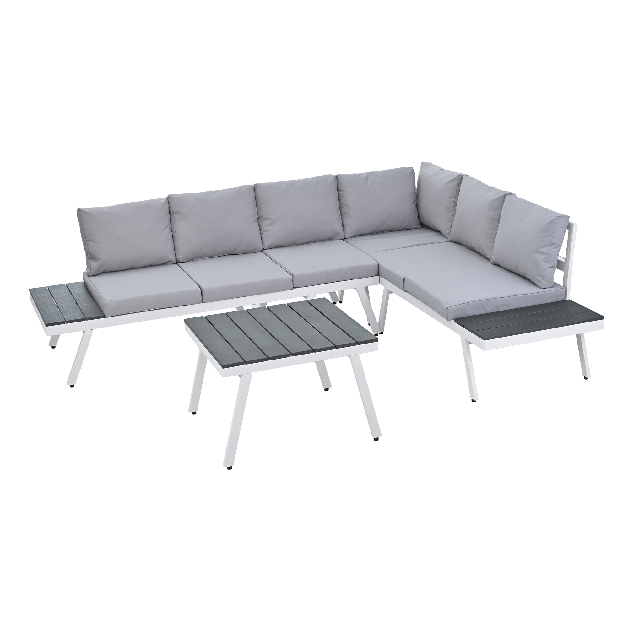 5-piece Outdoor Aluminium Patio Sofa with End Tables and Cushions
