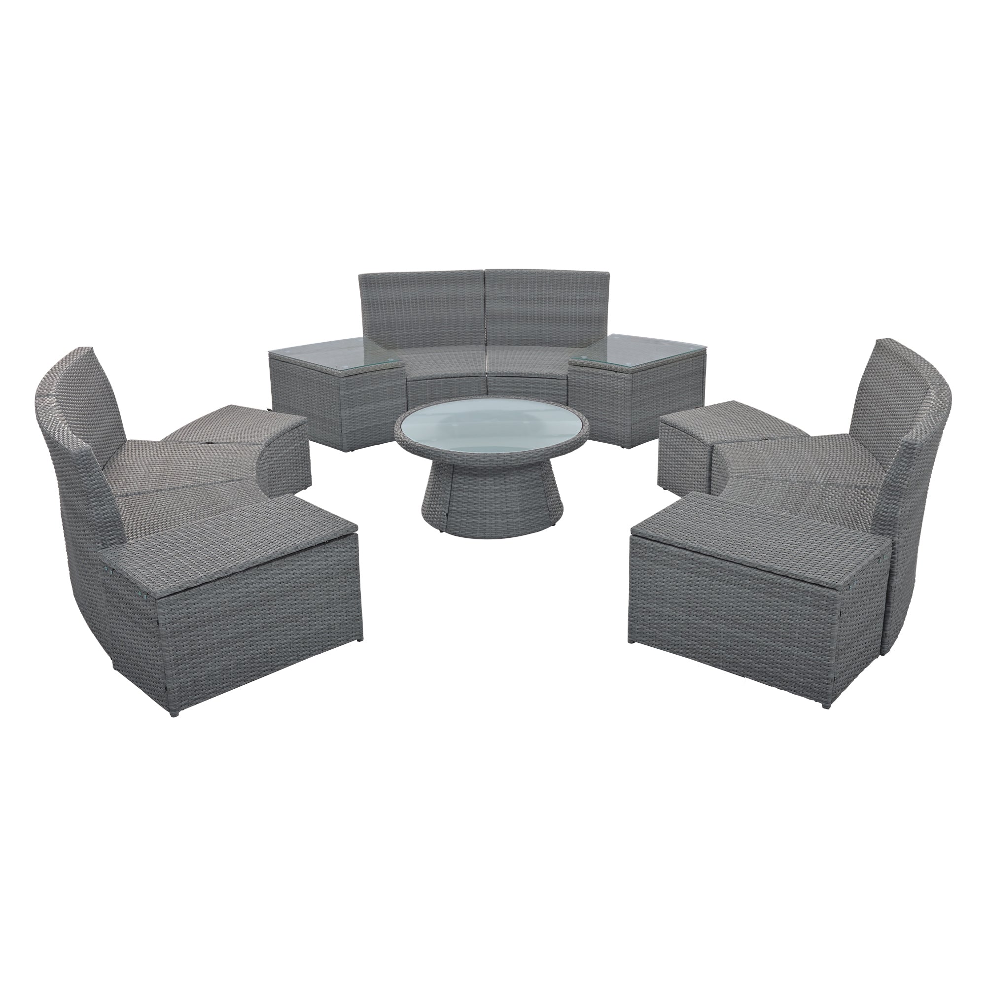 10-piece Outdoor Half Round Rattan Patio Sofa with Thick Cushions and Pillows