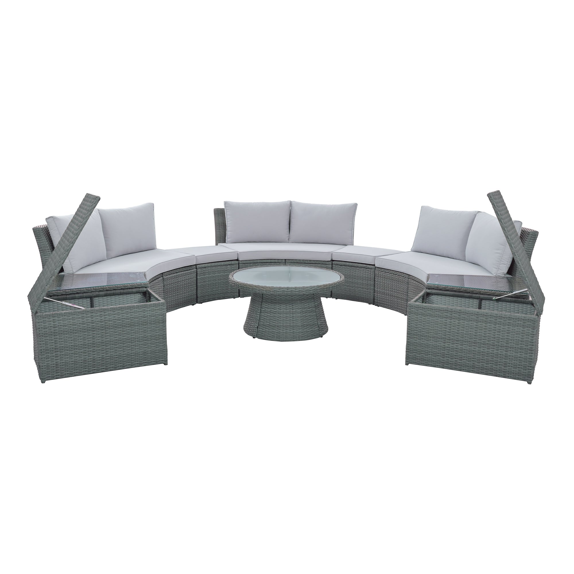 10-piece Outdoor Half Round Rattan Patio Sofa with Thick Cushions and Pillows